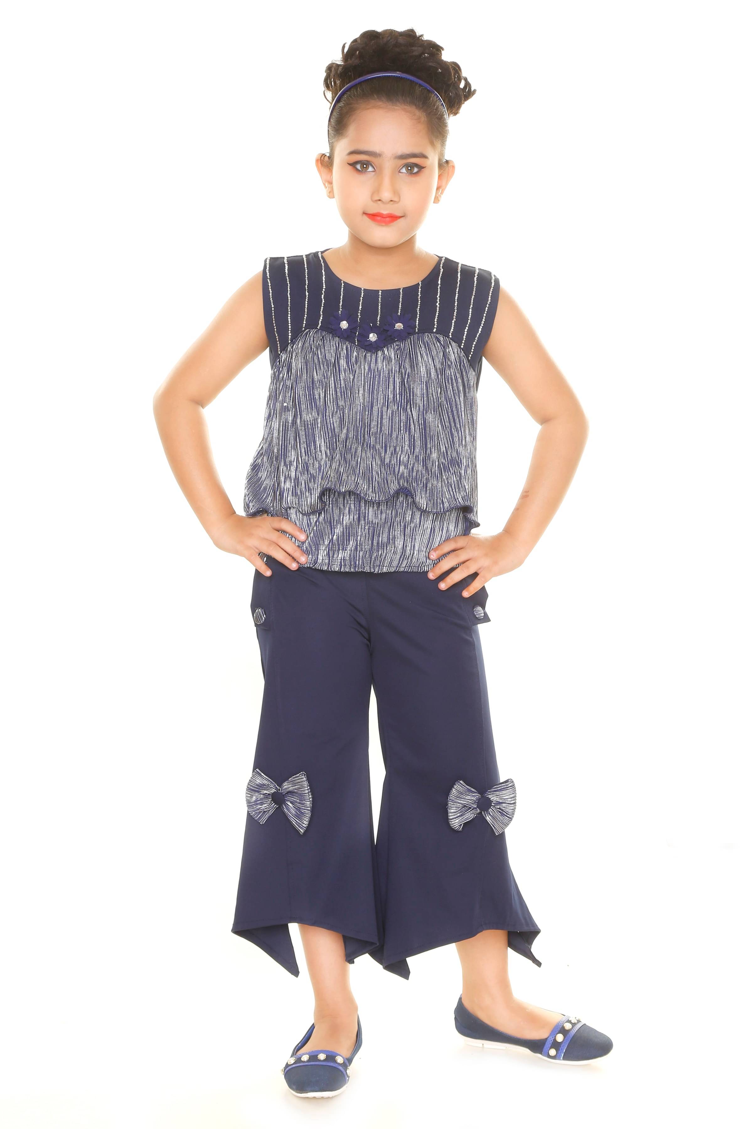     			KJD Pack of 1 Baby Girls Cotton Blend T-shirts & Palazzo ( Blue )