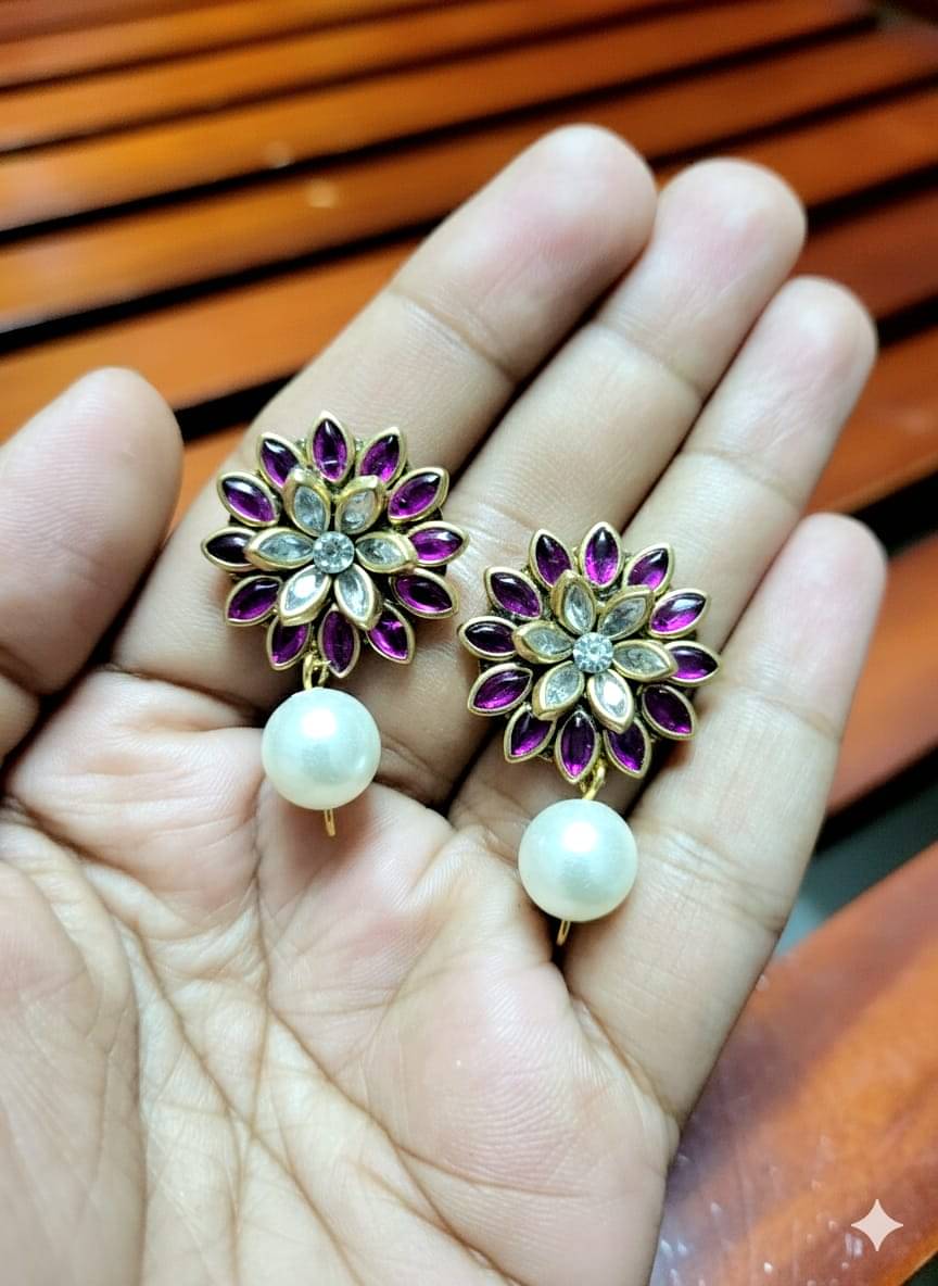     			Kundan  Jewellery Set Pink Drop Earrings ( Pack of 1 )