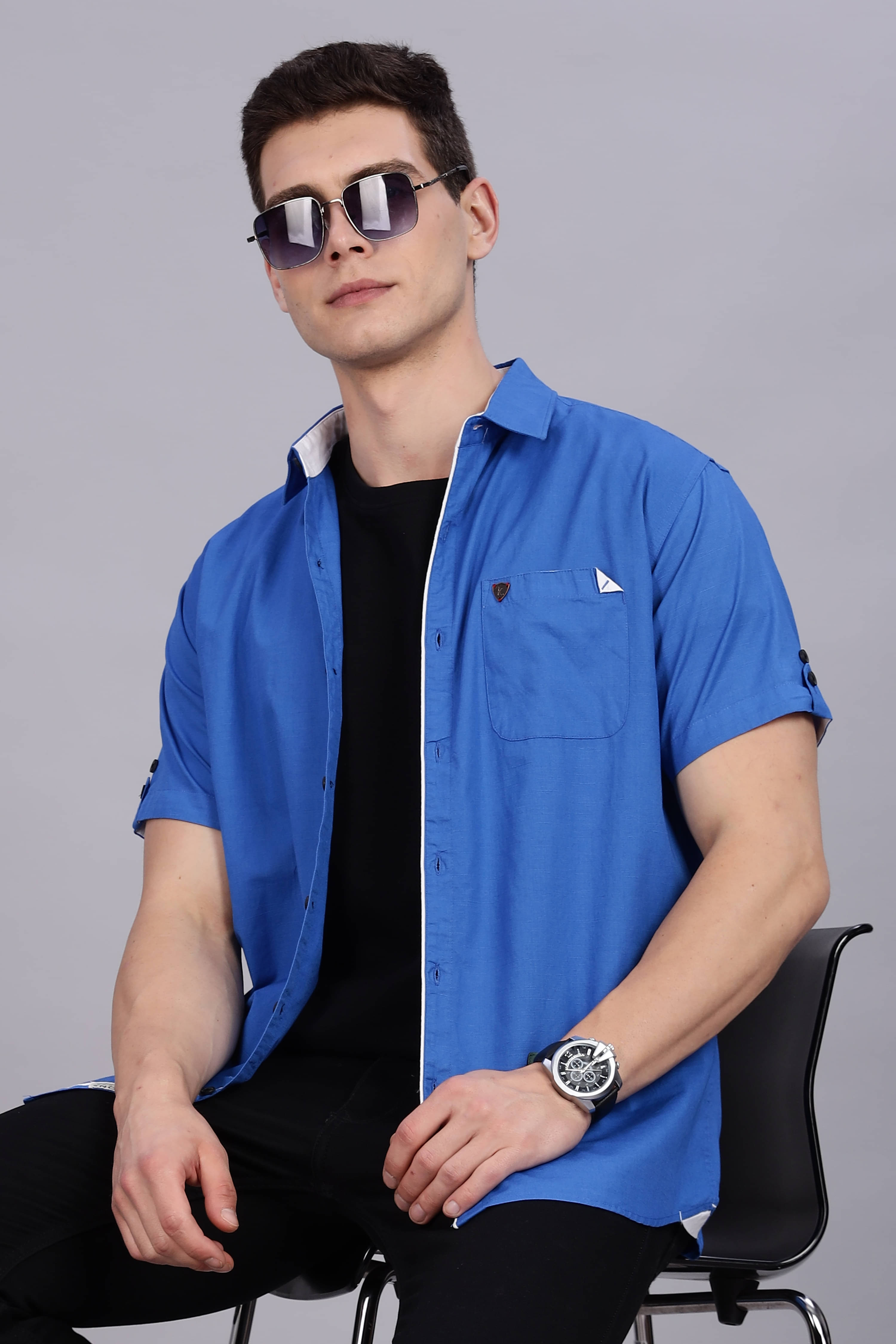     			Kuons Avenue Linen Regular Fit Solids Half Sleeves Men's Casual Shirt - Blue ( Pack of 1 )