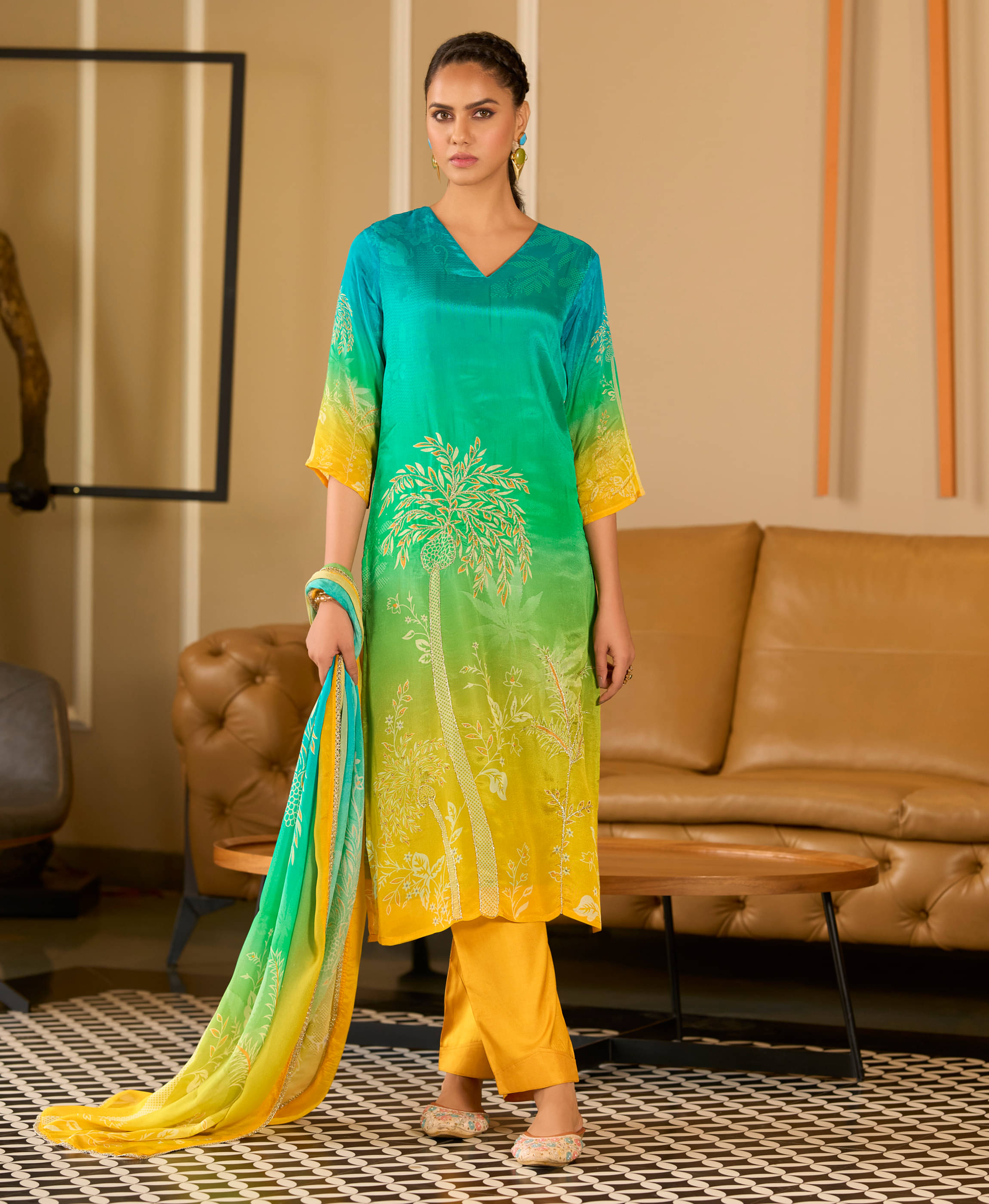 MOJILAA Women Chiffon Printed Straight Kurti With Pants ( Sea Green ) MOJILAA Women Chiffon Printed Straight Kurti With Pants ( Sea Green )