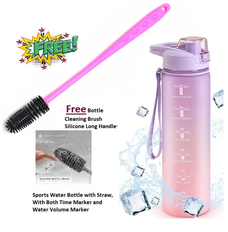     			Multi Deal Motivational Water Bottle with Straw & Free  Bottle Cleaning Brush Silicone Long Handle