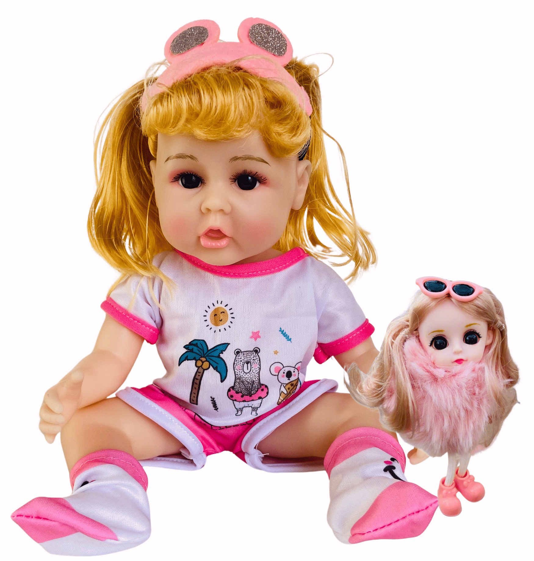     			NestyFox Silicone Baby Doll Set, 33 cm, with Accessories - Mirror, Comb, Projector Camera and Keychain Doll