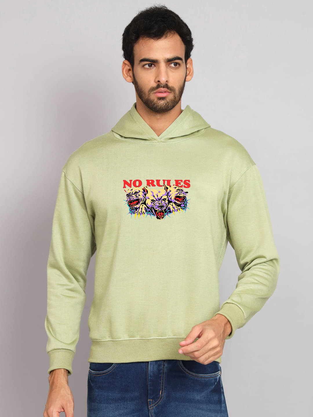     			OBAAN Fleece Hooded Men's Sweatshirt - Sea Green ( Pack of 1 )