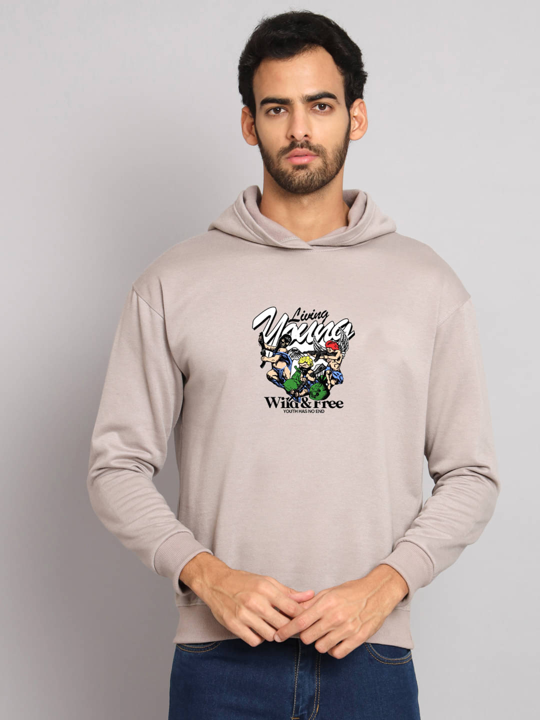     			OBAAN Fleece Hooded Men's Sweatshirt - Cream ( Pack of 1 )