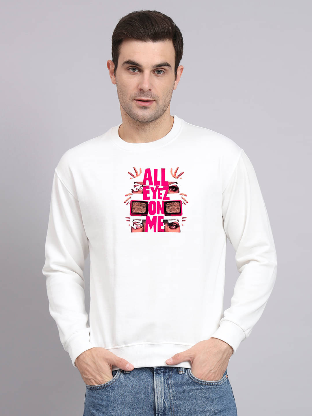     			OBAAN Fleece Round Neck Men's Sweatshirt - White ( Pack of 1 )