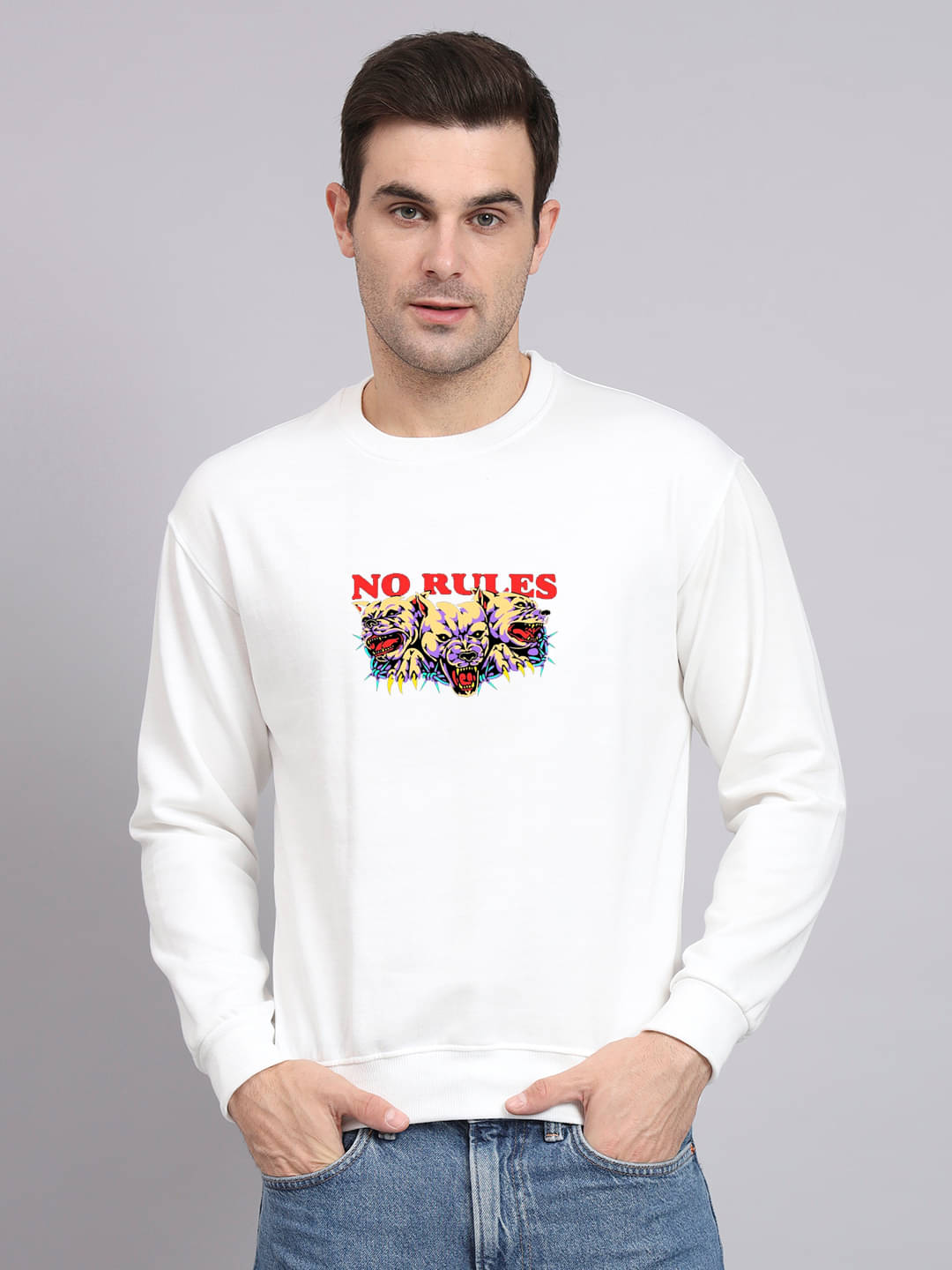 OBAAN Fleece Round Neck Men's Sweatshirt - White ( Pack of 1 ) OBAAN Fleece Round Neck Men's Sweatshirt - White ( Pack of 1 )