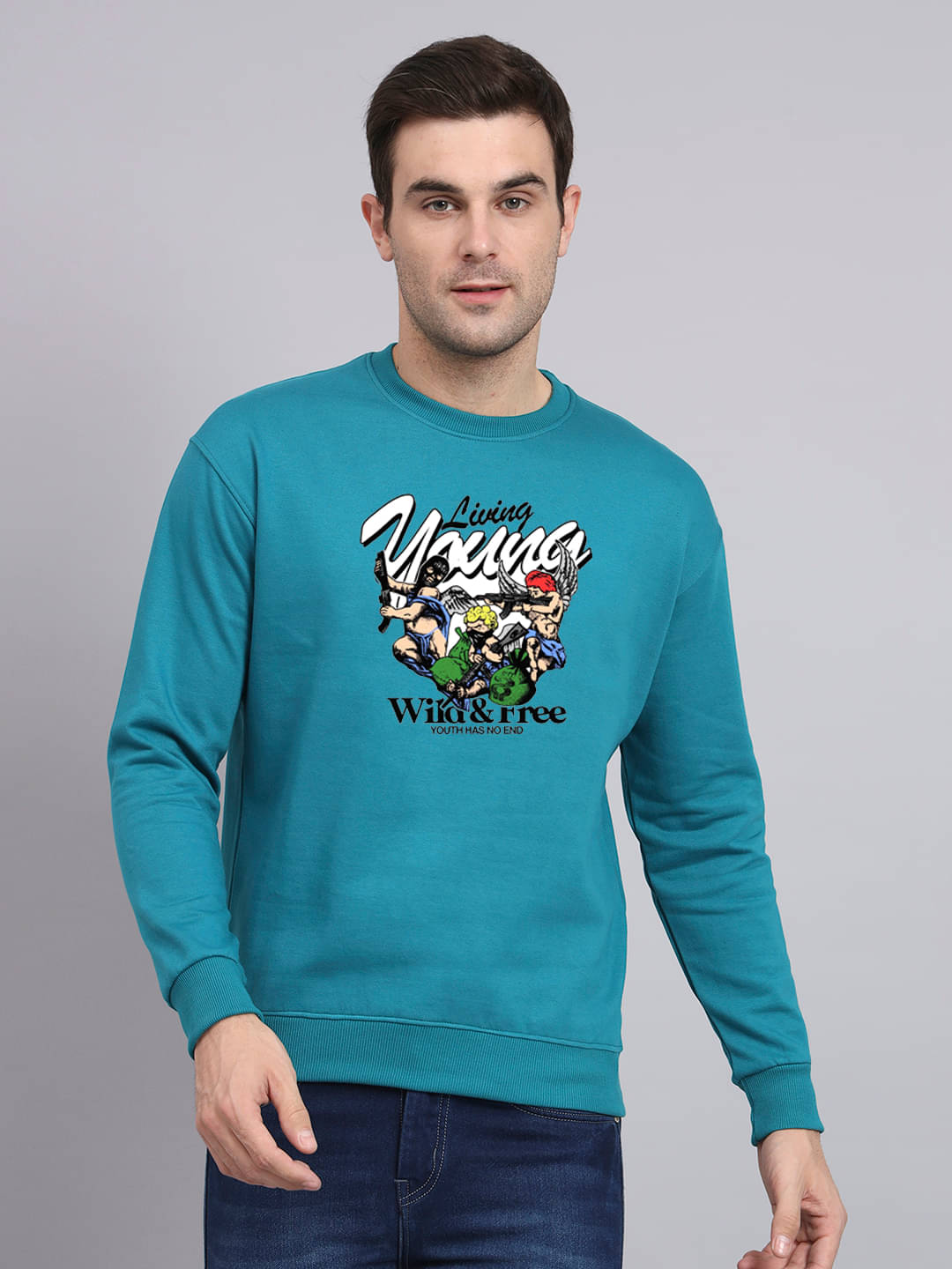 OBAAN Fleece Round Neck Men's Sweatshirt - Teal ( Pack of 1 )     			OBAAN Fleece Round Neck Men's Sweatshirt - Teal ( Pack of 1 )