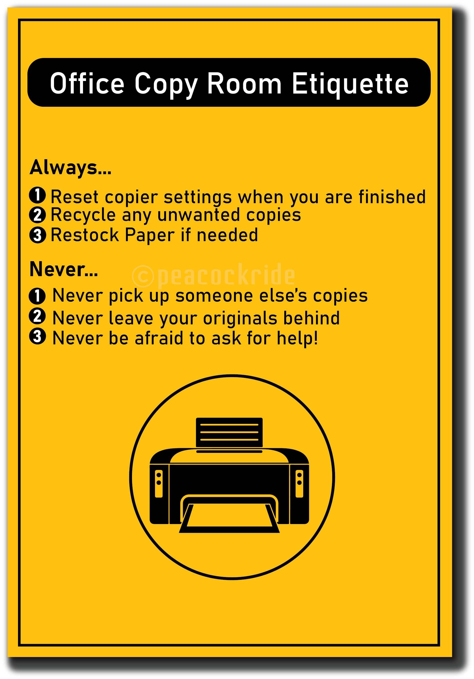     			Office Copy Room Etiquette I Xerox I Printer I Office I Factory I Wall Poster