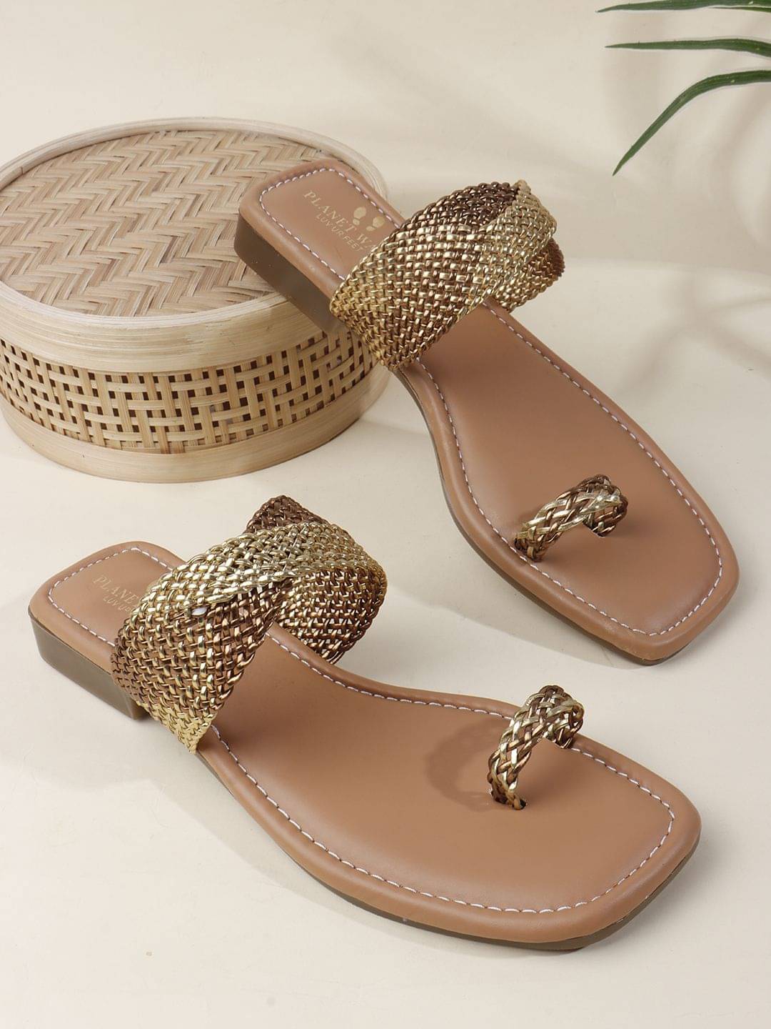     			PLANET WALK Gold Women's Flats