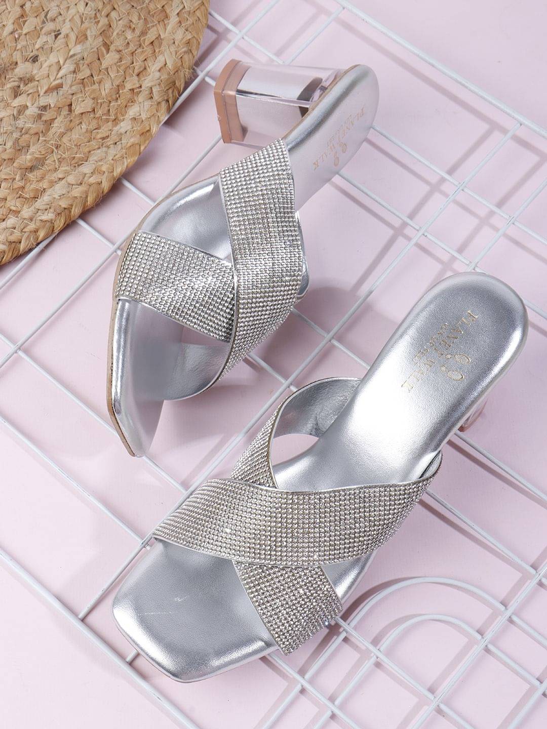 PLANET WALK Silver Women's Slip On Heels PLANET WALK Silver Women's Slip On Heels