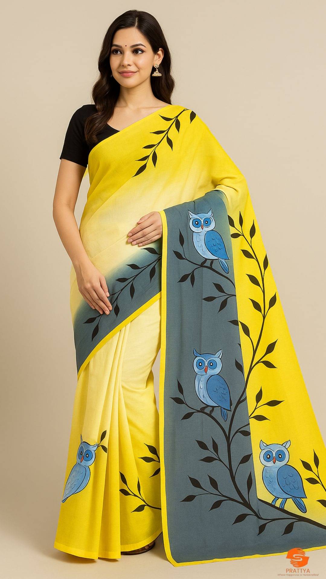 PRATTYA Cotton Silk Printed Regular Saree With Unstitched Blouse Piece ( Yellow,Grey ) PRATTYA Cotton Silk Printed Regular Saree With Unstitched Blouse Piece ( Yellow,Grey )