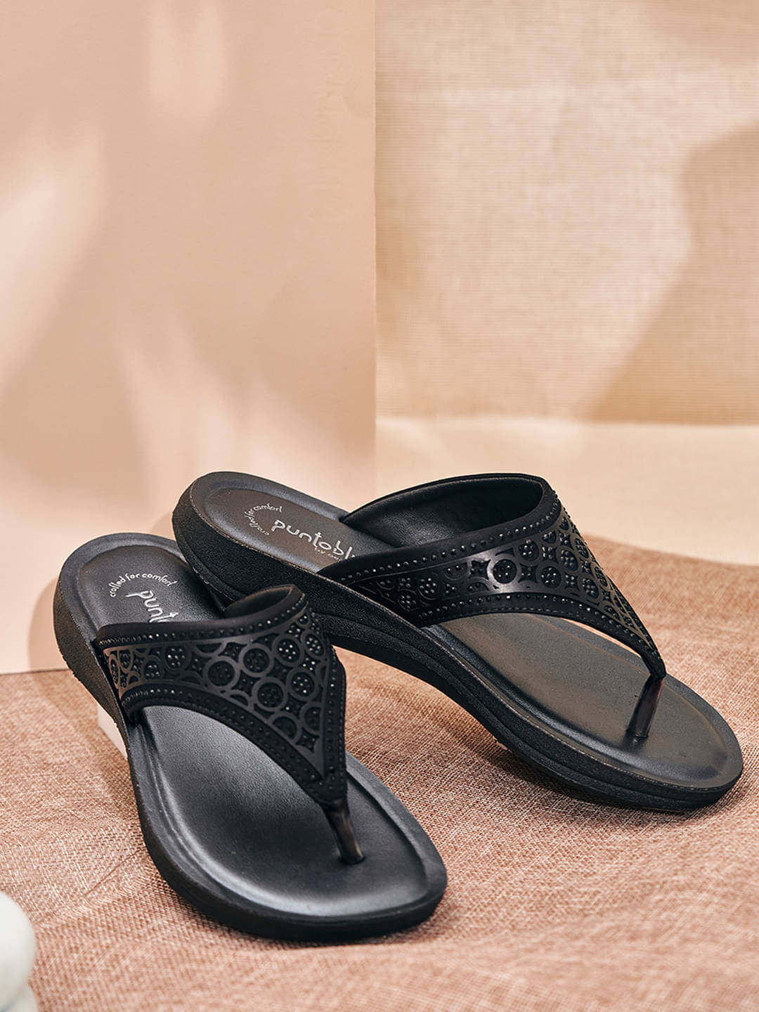     			Puntoblu Black Women's Thong Flip Flop