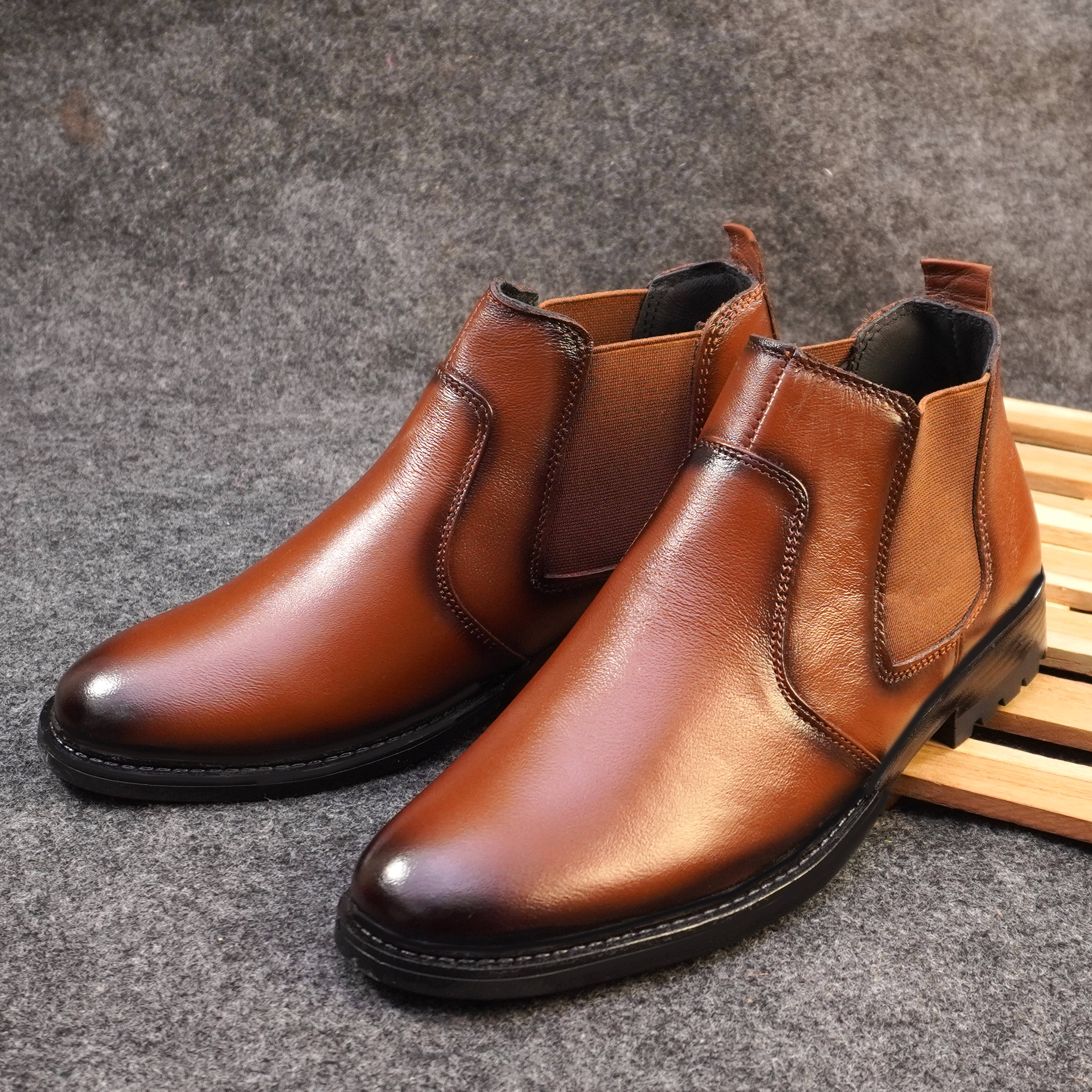     			RU SHOES Brown Men's Chelsea Boots