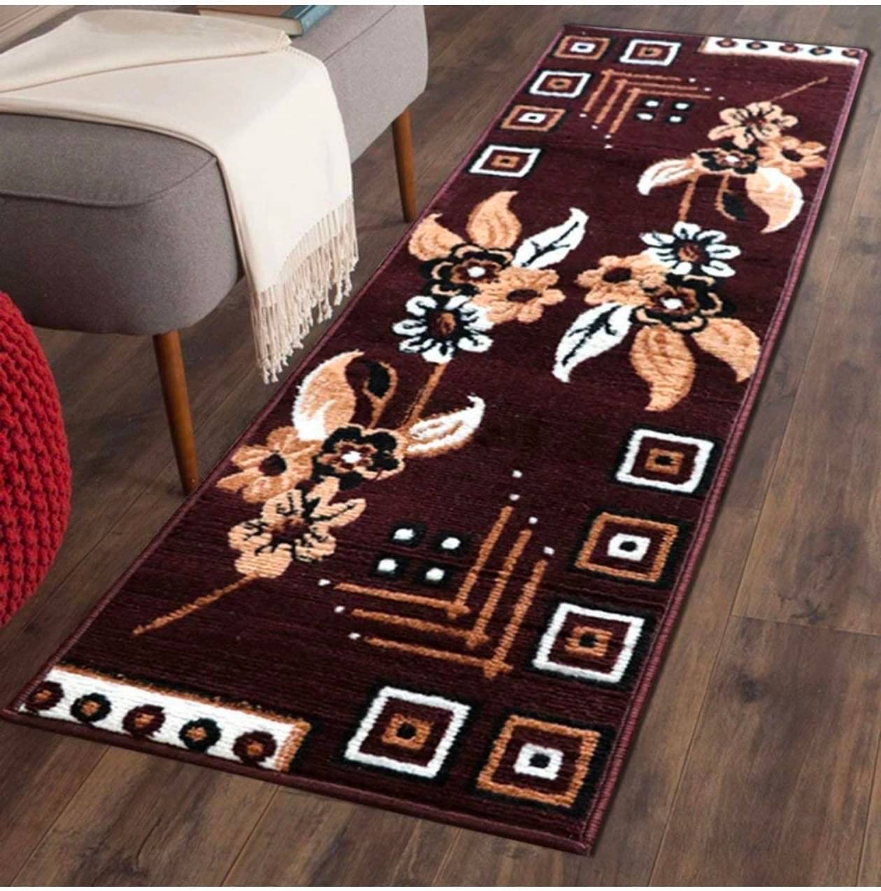     			Sana Carpet Brown Runner Single Silk Floral 2x5 Ft