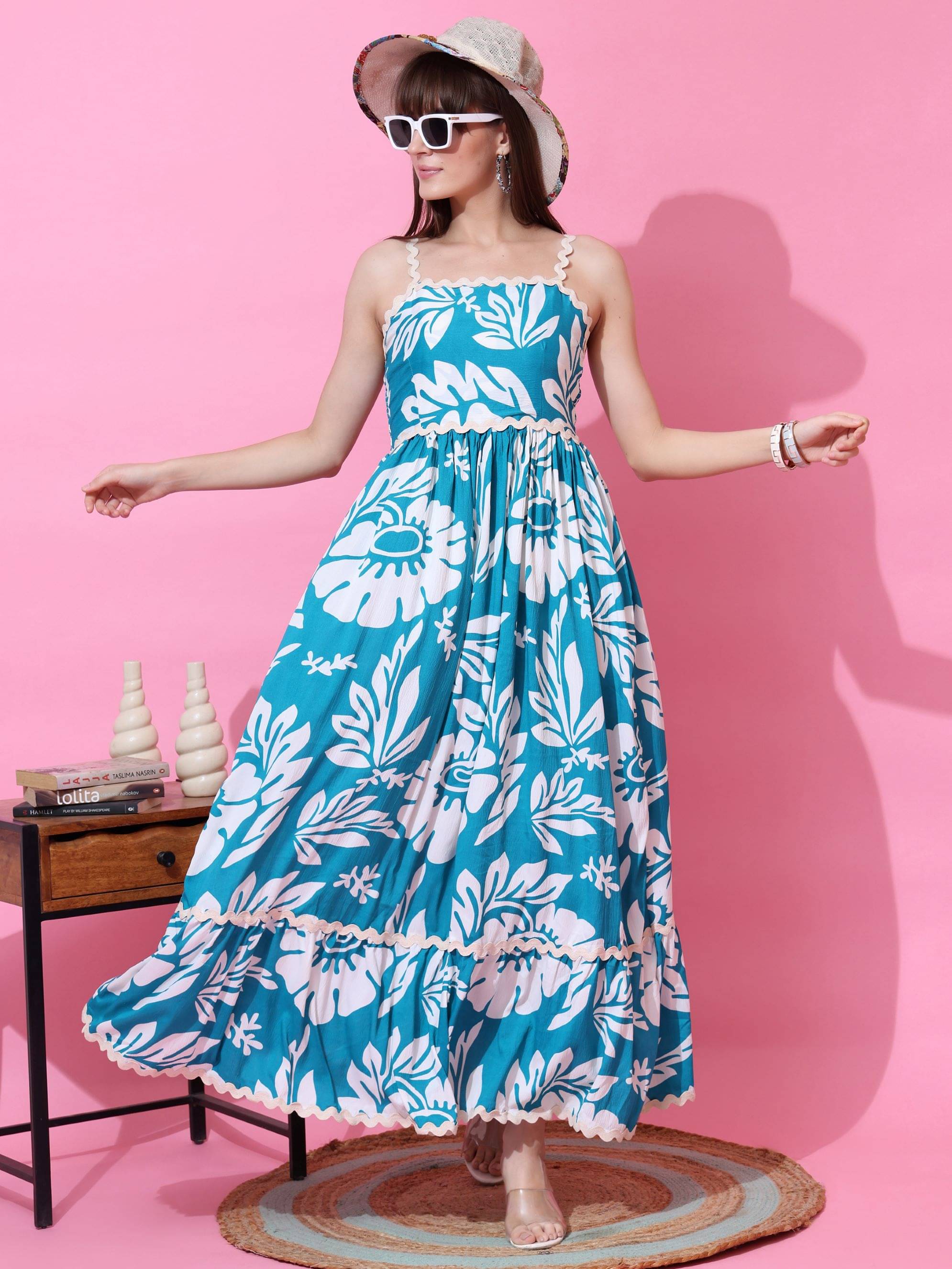     			Sheetal associates Women Crepe Printed Fit & Flare Dress ( Light Blue )