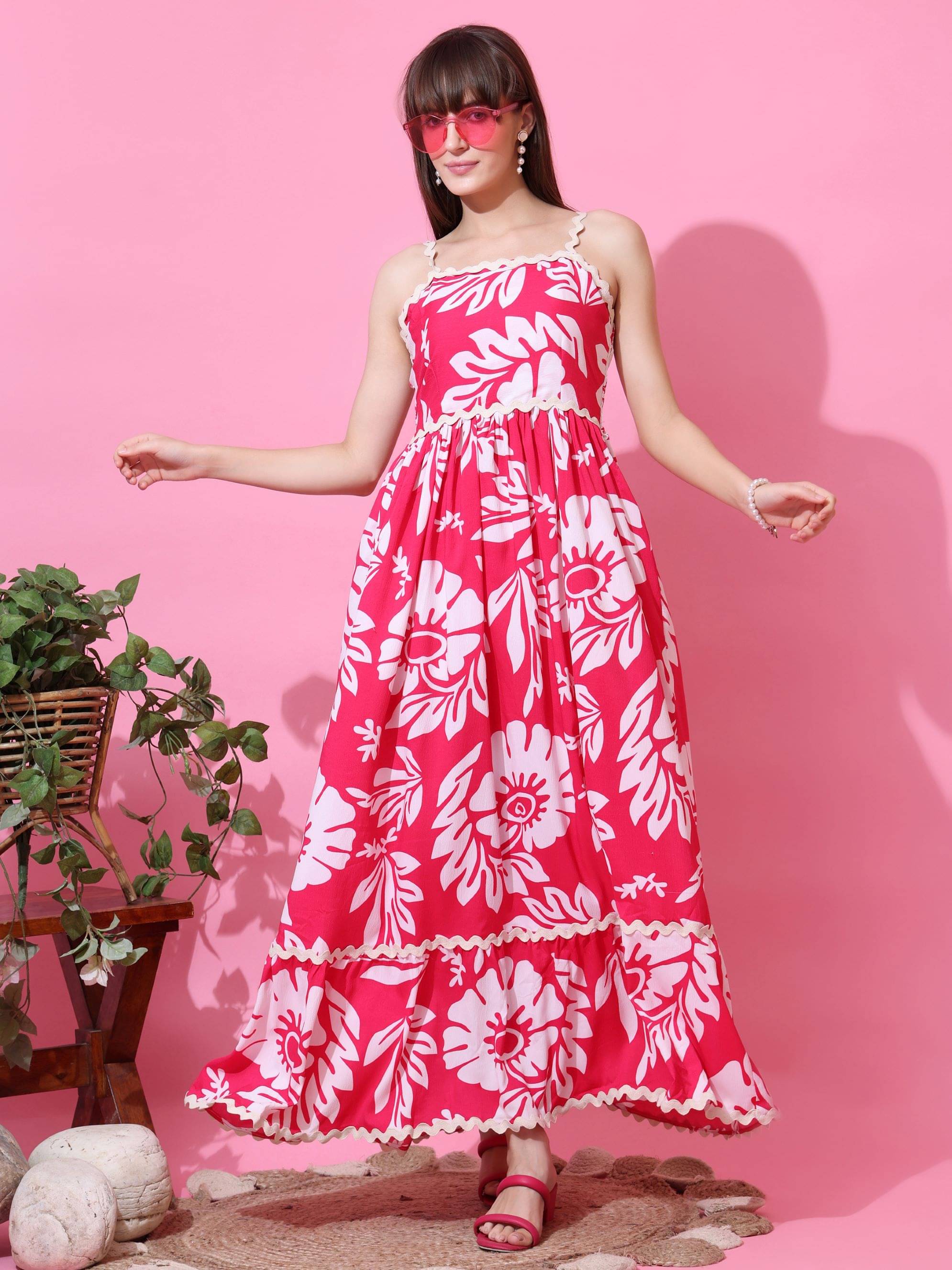 Sheetal associates Women Crepe Printed Fit & Flare Dress ( Pink ) Sheetal associates Women Crepe Printed Fit & Flare Dress ( Pink )