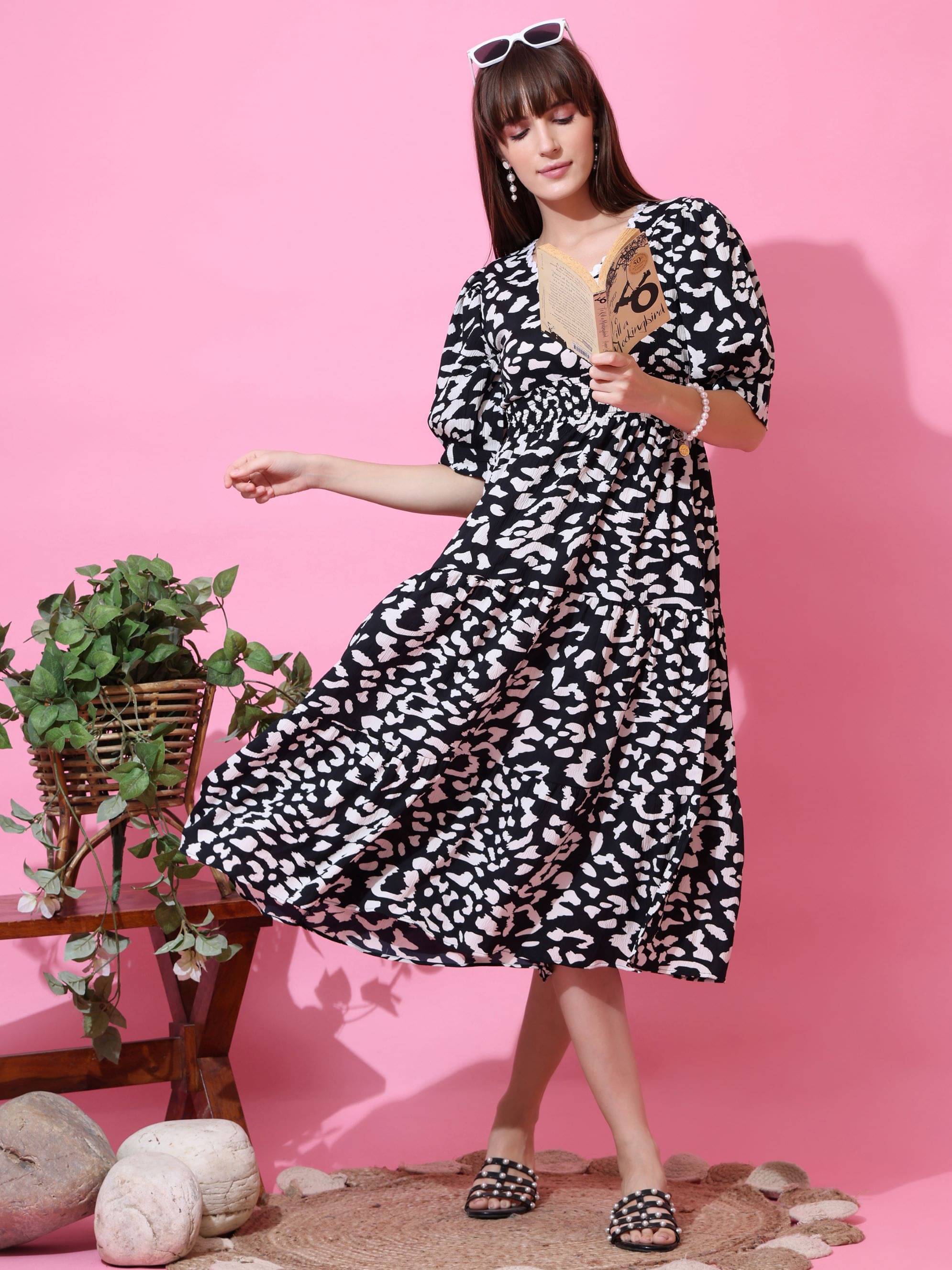 Sheetal associates Women Crepe Printed Fit & Flare Dress ( Black ) Sheetal associates Women Crepe Printed Fit & Flare Dress ( Black )