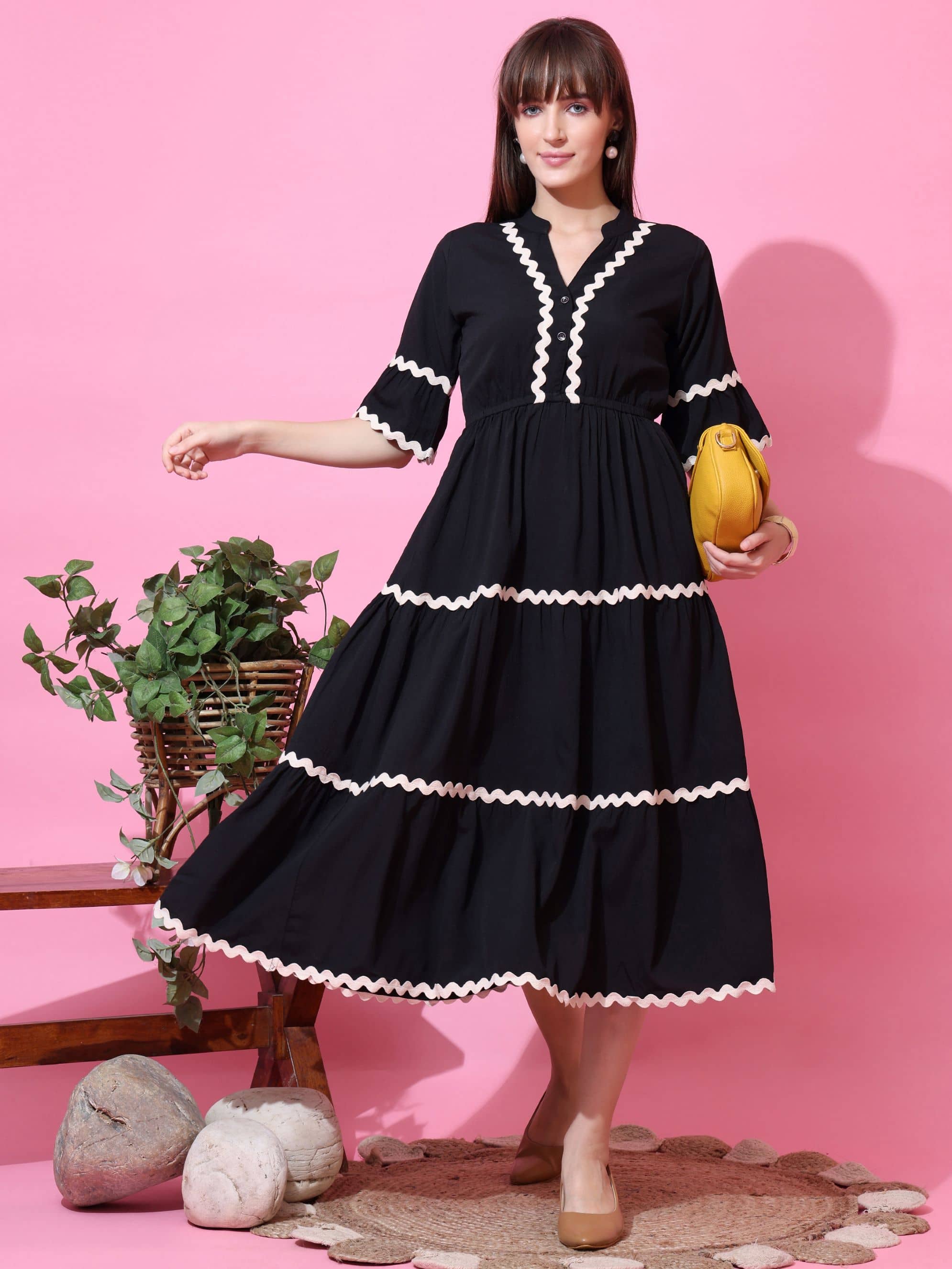 Sheetal associates Women Crepe Solid Fit & Flare Dress ( Black )