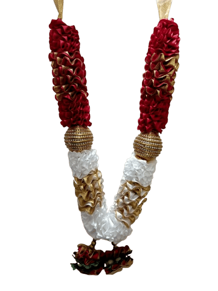 Sri Sainath Enterprises RED with White Flowers with RED Stone Ball with Jasmine Flowers. LENGTH-15 INCHES Sri Sainath Enterprises RED with White Flowers with RED Stone Ball with Jasmine Flowers. LENGTH-15 INCHES