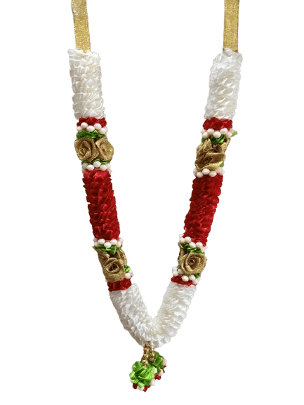     			Sri Sainath Enterprises Sateen Gold Rose with Jasmine Flowers Garland (Cream with RED, Length - )11.5 INC
