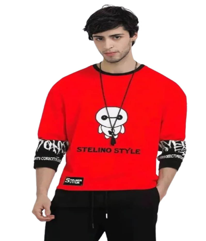     			Stelino Men Cotton Blend Oversized Fit Printed T-Shirt ( Red )