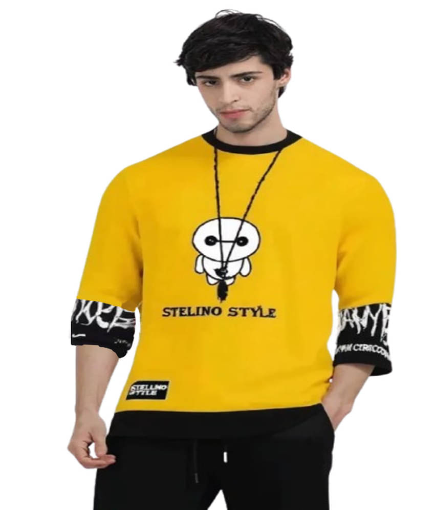     			Stelino Men Cotton Blend Oversized Fit Printed T-Shirt ( Yellow )