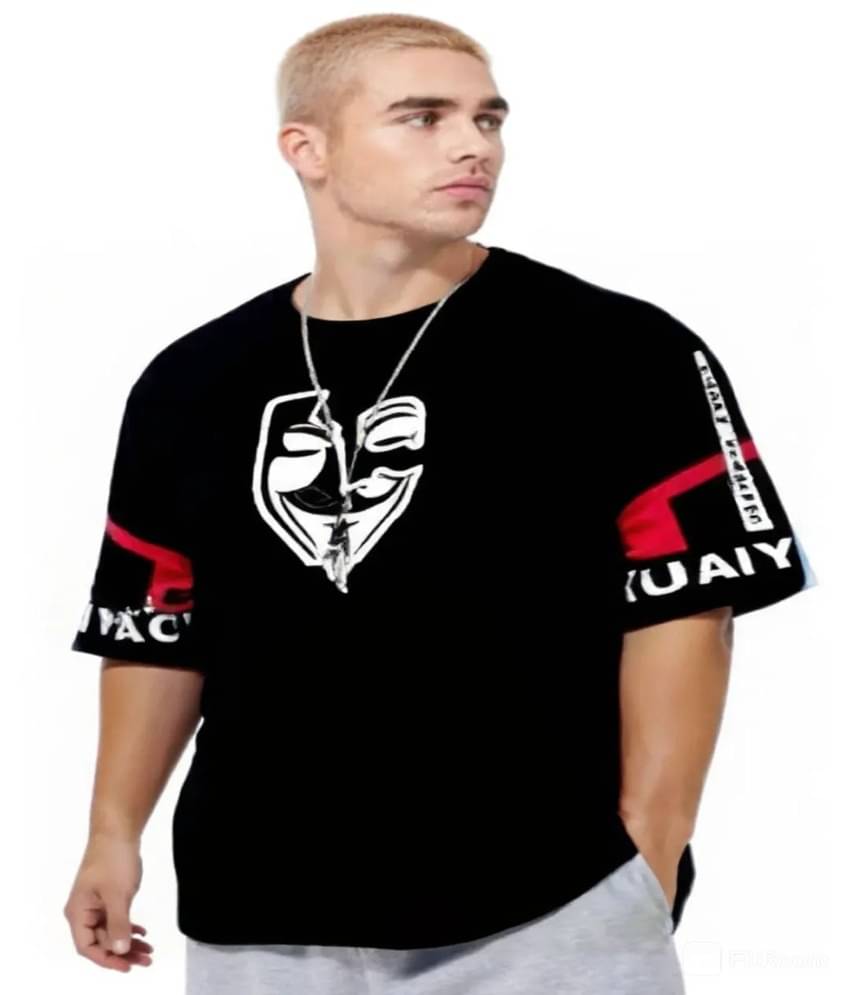 Stelino Men Cotton Blend Oversized Fit Printed T-Shirt ( Black ) Stelino Men Cotton Blend Oversized Fit Printed T-Shirt ( Black )