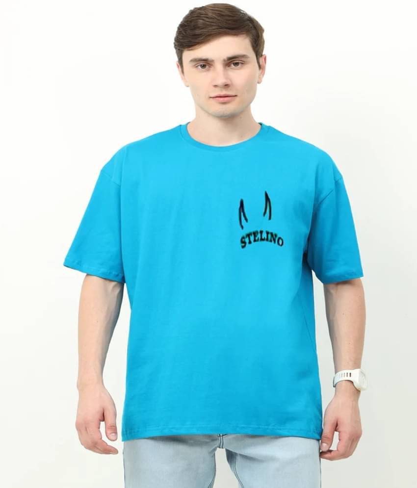 Stelino Men Cotton Blend Oversized Fit Printed T-Shirt ( Sky Blue ) Stelino Men Cotton Blend Oversized Fit Printed T-Shirt ( Sky Blue )