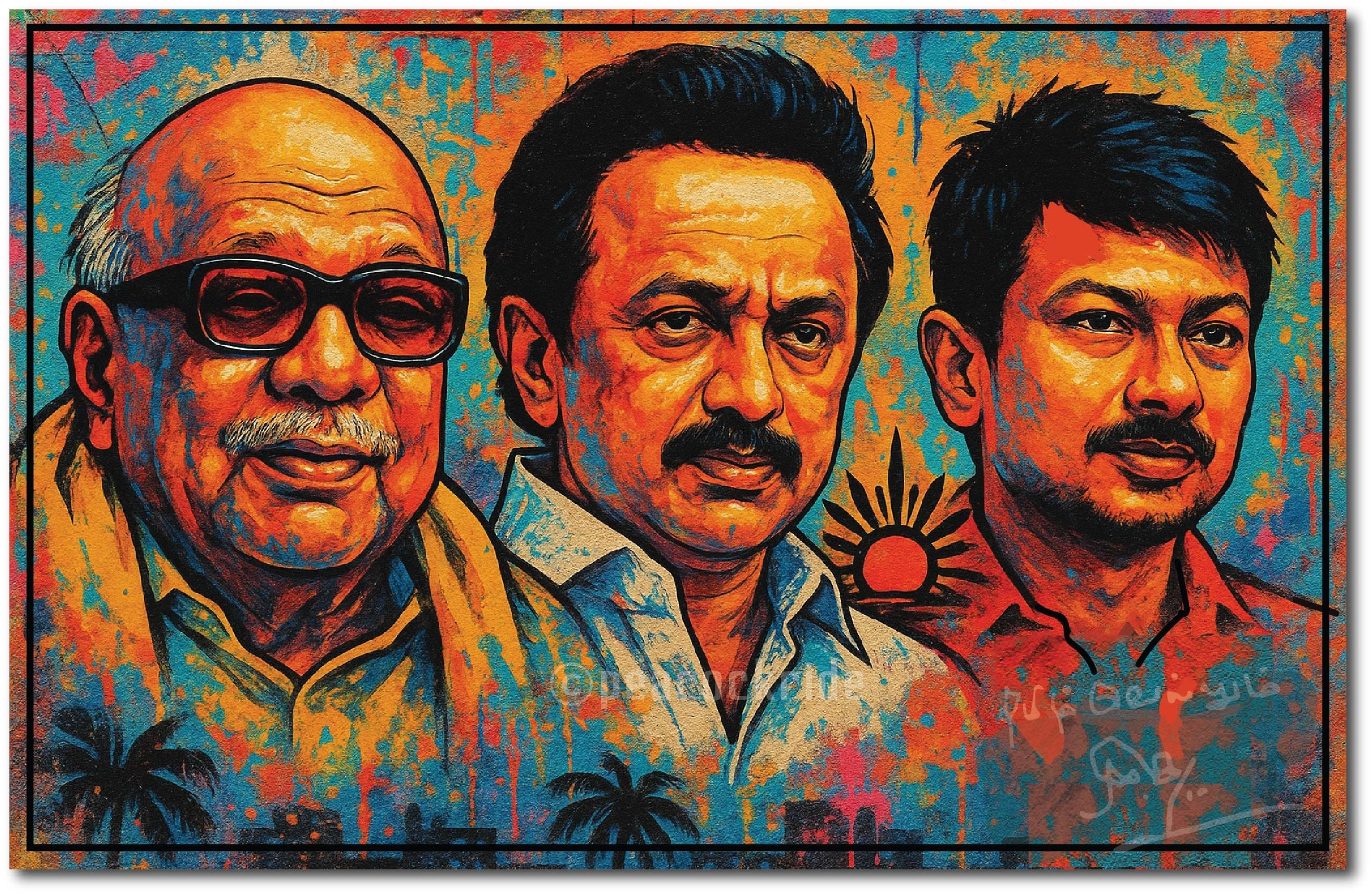 Street Wall Art of Kalaignar Karunanidhi M. K. Stalin Udhayanidhi Stalin I DMK I Dravida Munnetra Kazhagam I Wall Poster Street Wall Art of Kalaignar Karunanidhi M. K. Stalin Udhayanidhi Stalin I DMK I Dravida Munnetra Kazhagam I Wall Poster