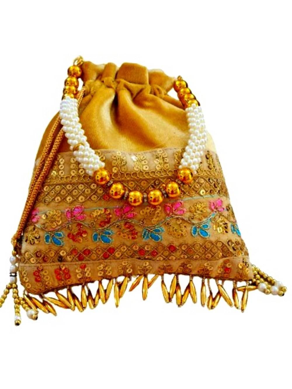     			Sunvika House Gold Velvet Potli