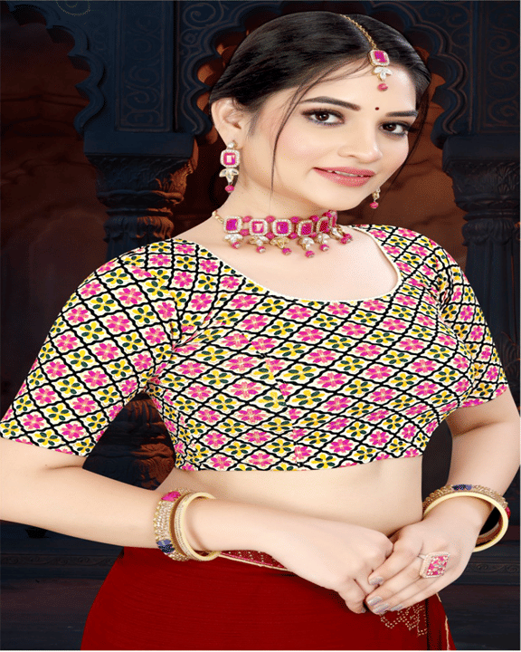 TANISHAM FEB TEX Cotton Readymade without Pad U-Neck Women's Blouse ( Multicoloured ) TANISHAM FEB TEX Cotton Readymade without Pad U-Neck Women's Blouse ( Multicoloured )