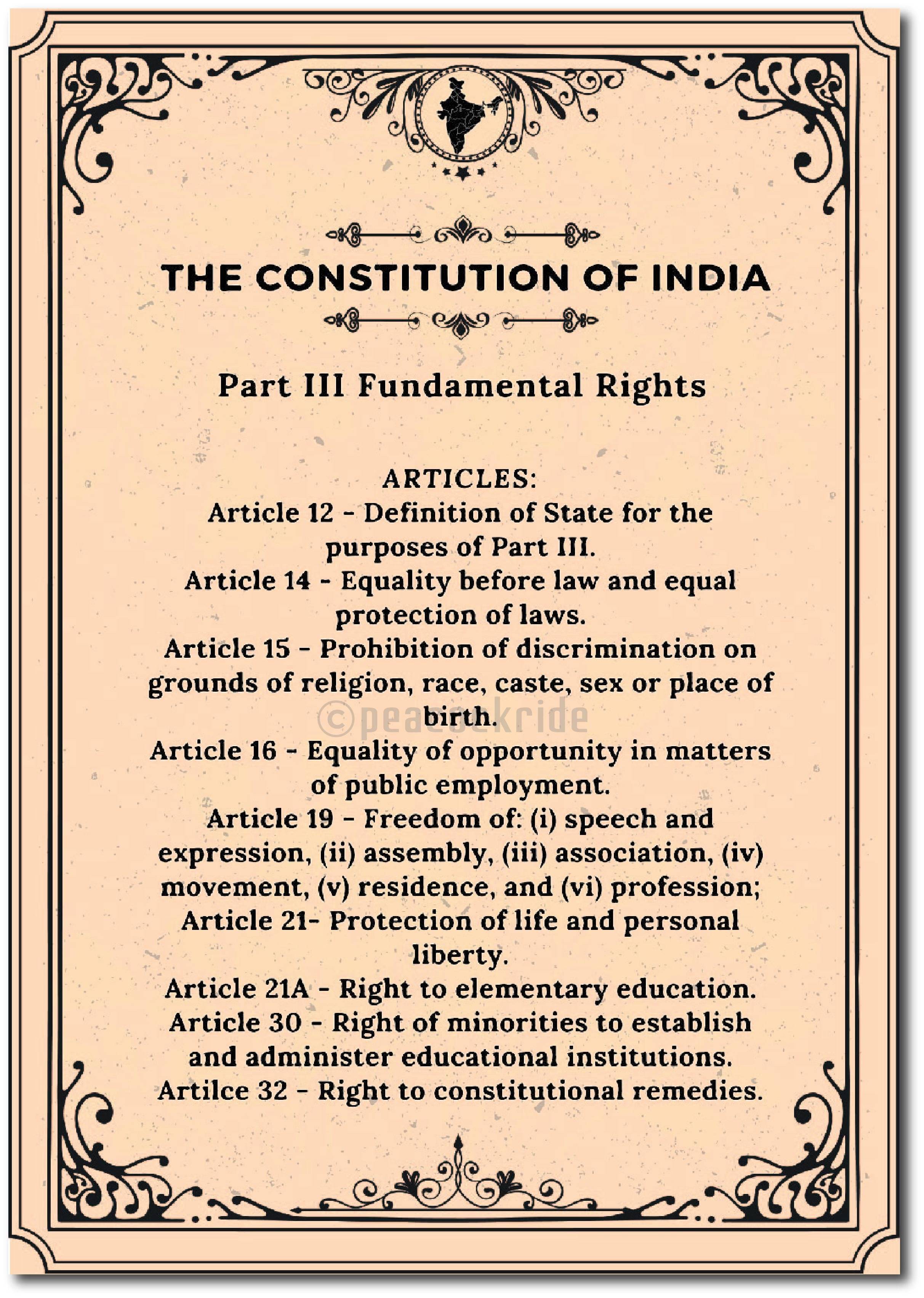     			The Constitution of India I Fundamental Rights I Preamble Wall Poster