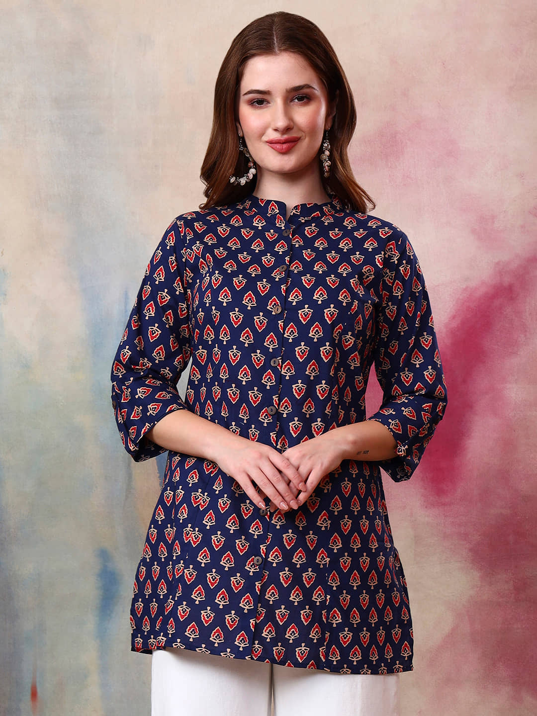 Tissu Women Cotton Printed Straight Kurti ( Blue ) - Kurtis, Tunics | Buy online on ZillyBuy