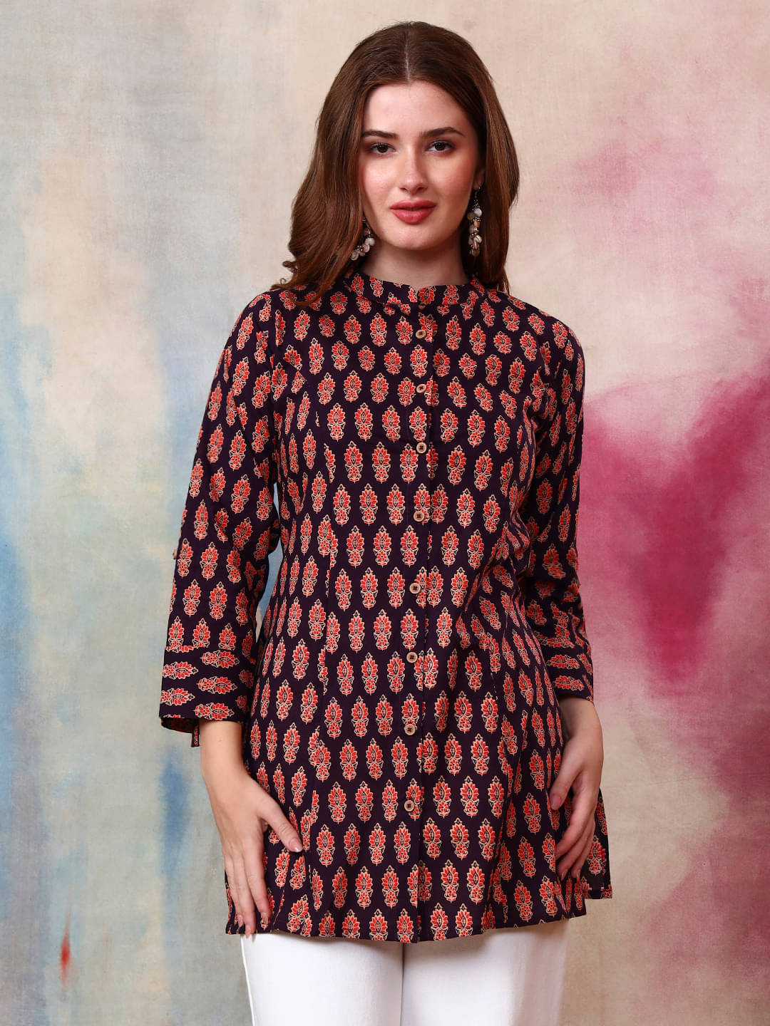 Tissu Women Cotton Printed Straight Kurti ( Purple )     			Tissu Women Cotton Printed Straight Kurti ( Purple )