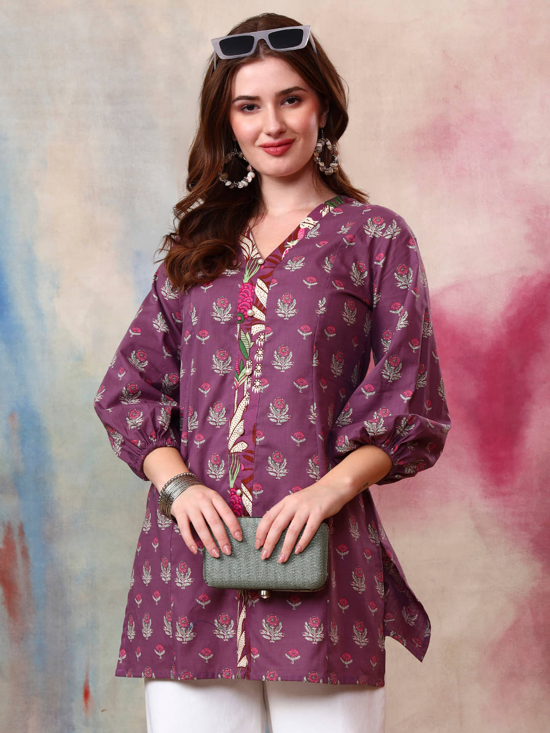     			Tissu Women Cotton Printed Straight Kurti ( Purple )