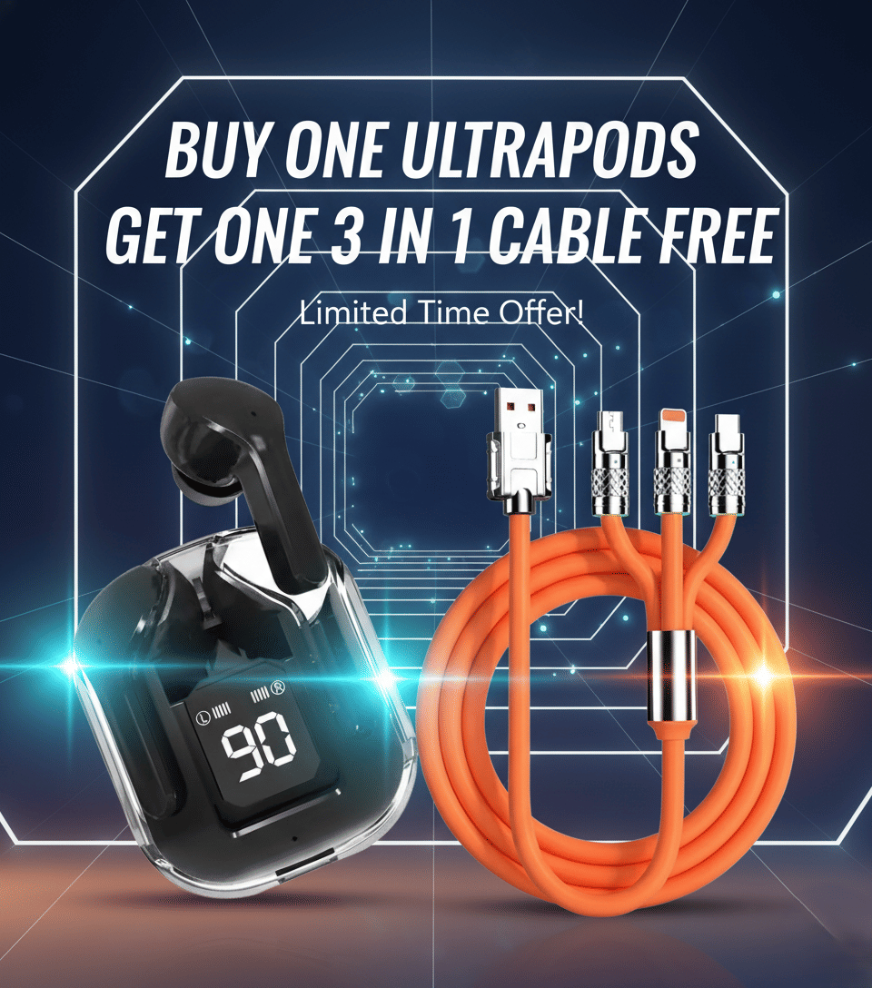     			Tws Ultrapods display bluetooth, Earbuds Pro + 3 in 1 data fast cable ,  Bluetooth Headphone + 3  in 1 charging cable