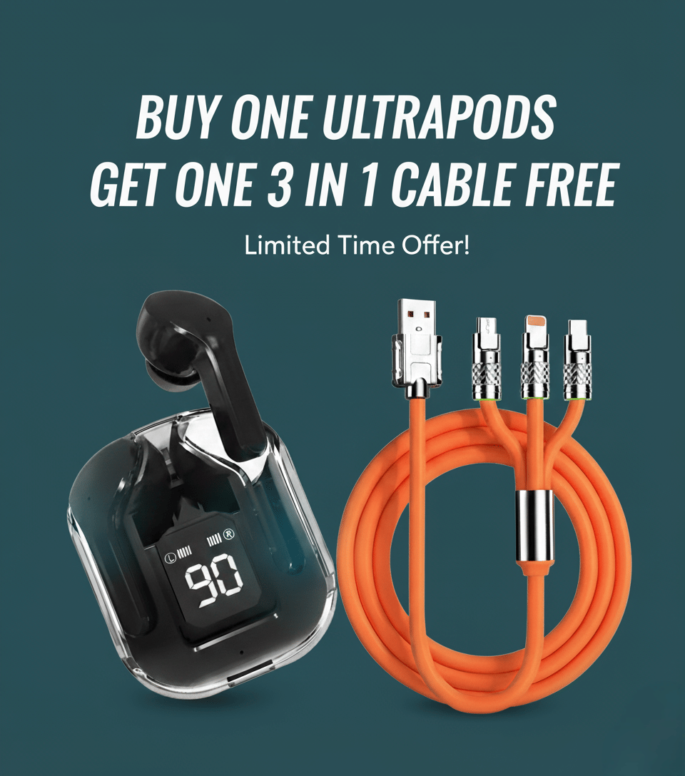     			Tws Ultrapods display bluetooth, Earbuds Pro + 3 in 1 data fast cable ,  Bluetooth Headphone + 3  in 1 charging cable