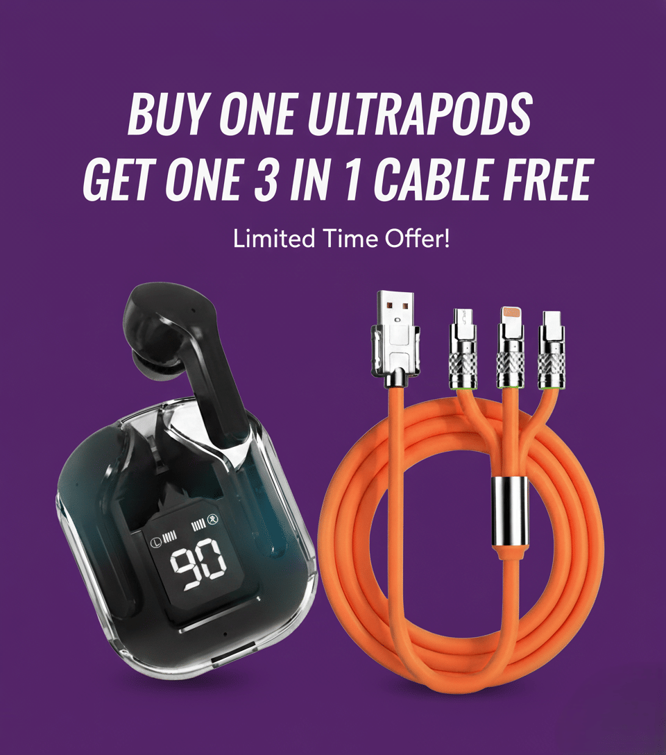     			Tws Ultrapods display bluetooth, Earbuds Pro + 3 in 1 data fast cable ,  Bluetooth Headphone + 3  in 1 charging cable