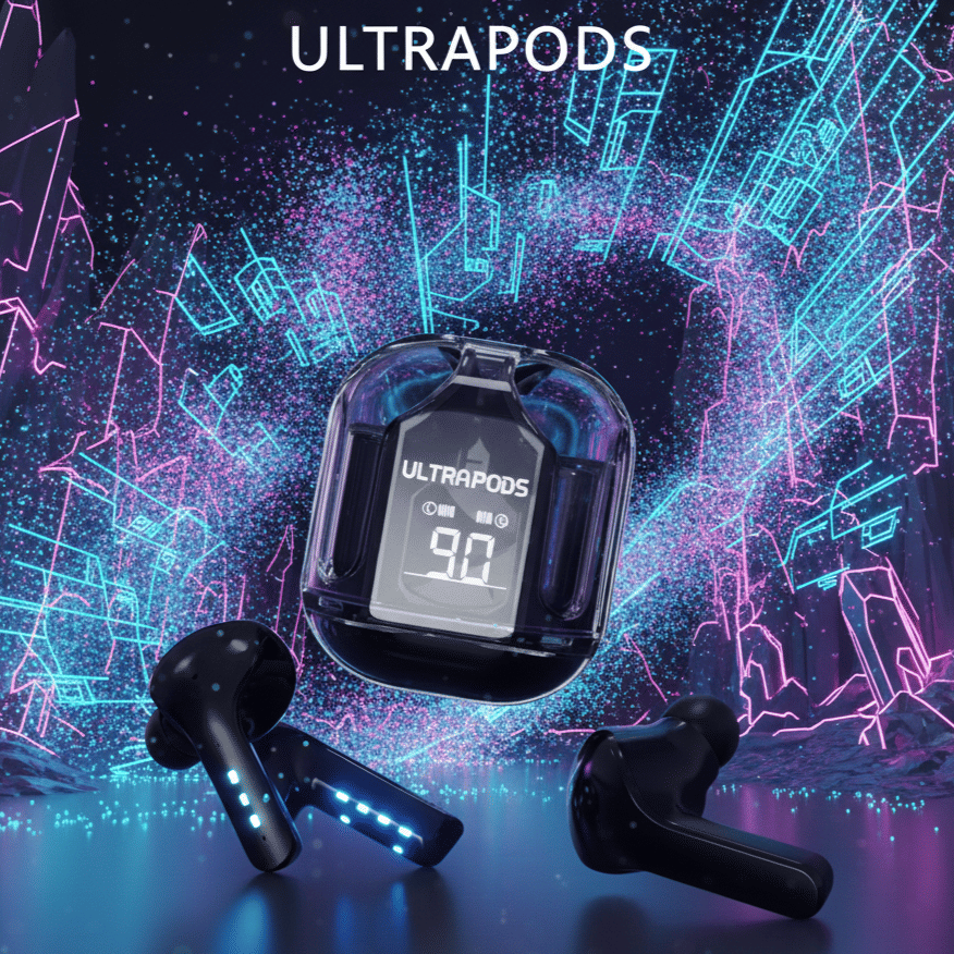     			Ultrapods in-Ear Wireless Earbuds, Ultrapods max TWS Bluetooth Earphones with Charging Case and LED Digital Display, Microphone, Bluetooth Devices