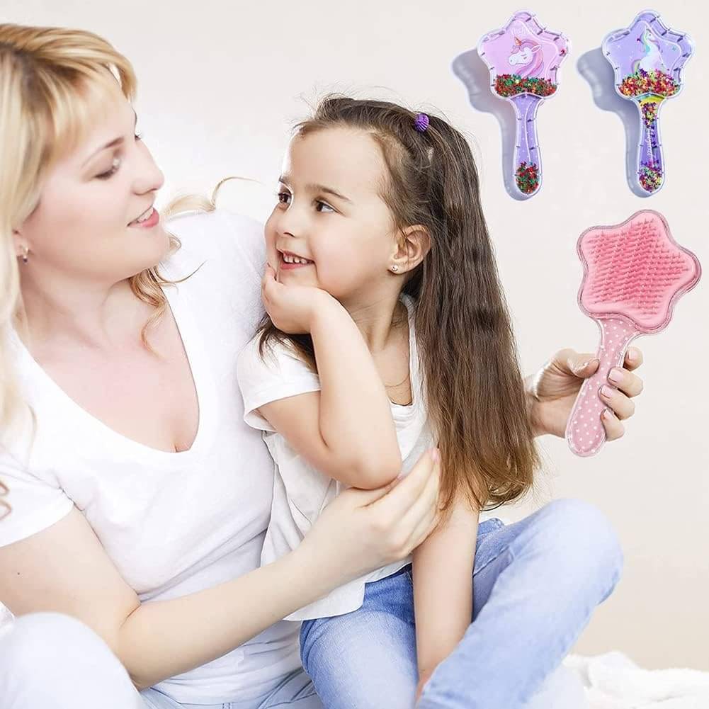     			Unicorn Imported Novelty Glittery Star Brush Detangler Paddle Cushion Antistatic Hair Loss Massage Hairbrush 3D Unicorn Kids Hair Brush/Hair Comb (Raindom Color)(Pack of 2)