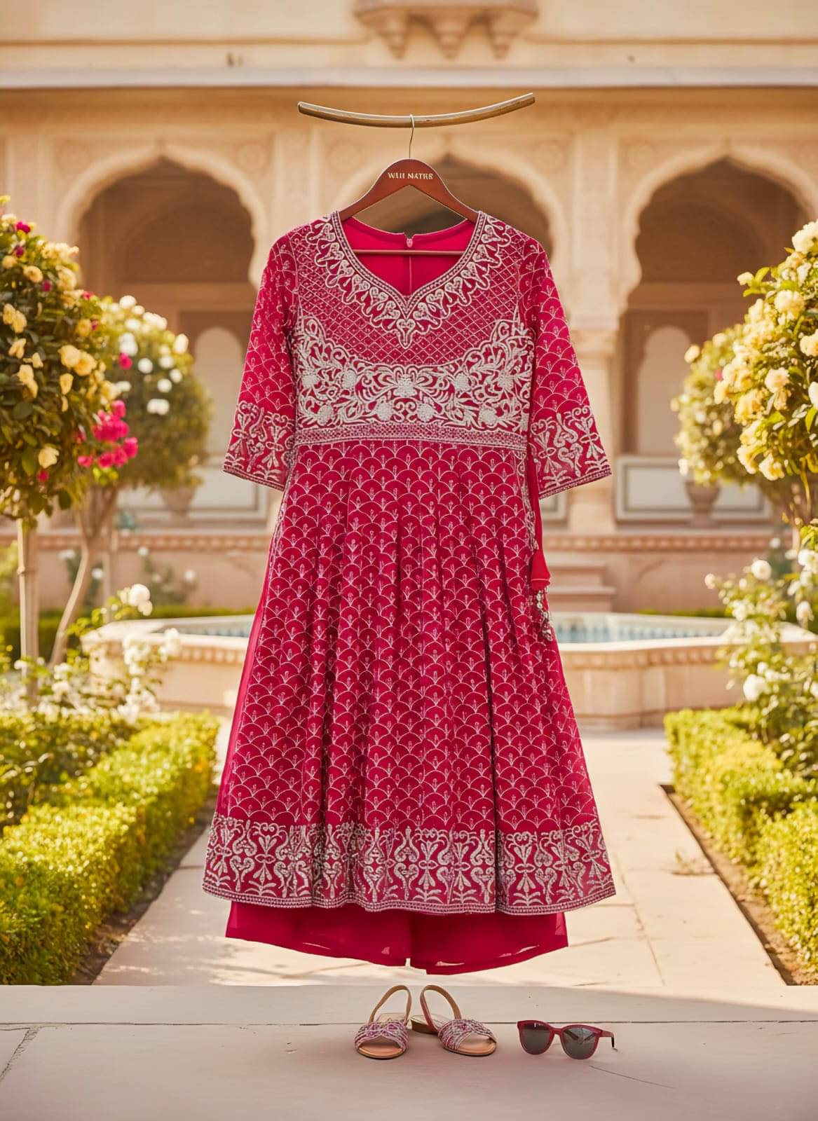     			Wah Mayur Girls Georgette Kurti with Sharara ( Pack of 1 , Pink )