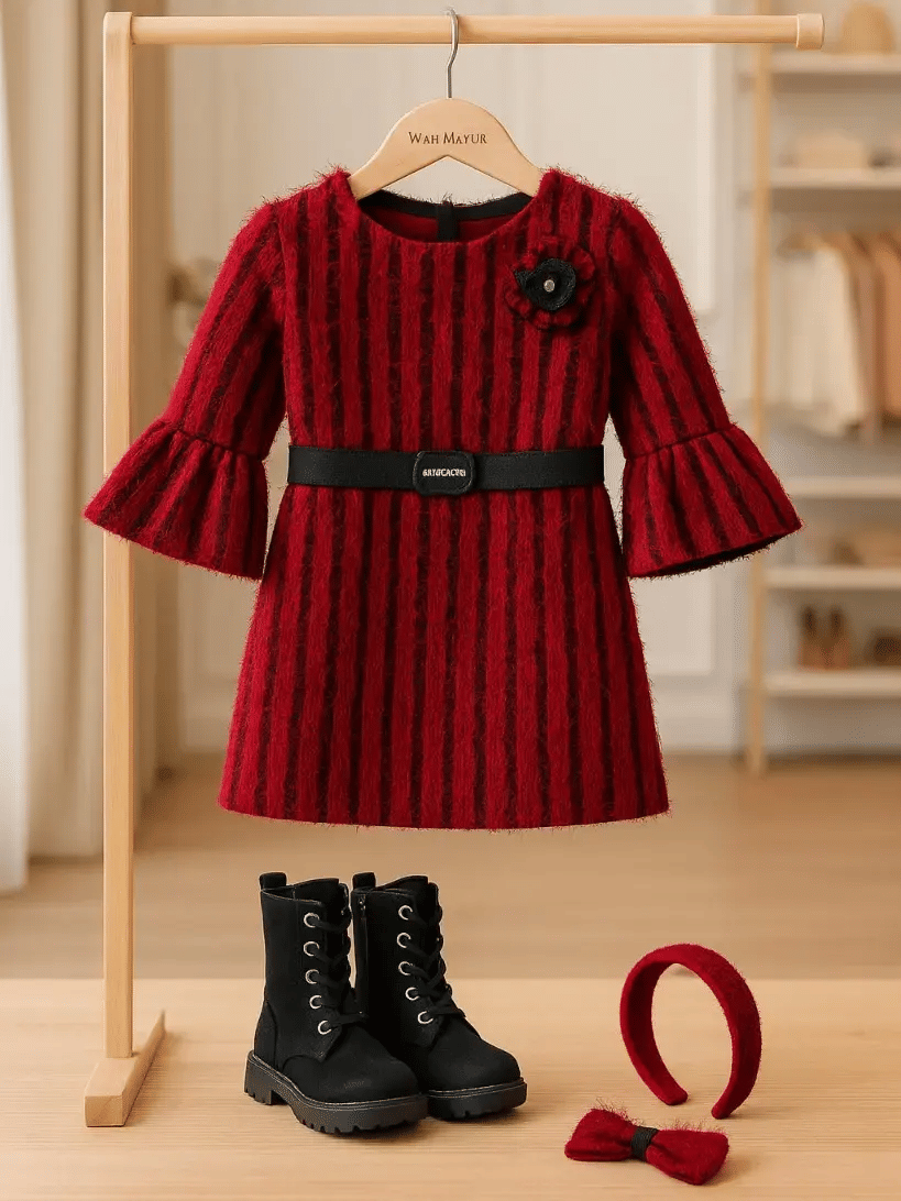 Wah Mayur Polyester Blend Dress For Girls ( Pack of 1 , Red ) Wah Mayur Polyester Blend Dress For Girls ( Pack of 1 , Red )