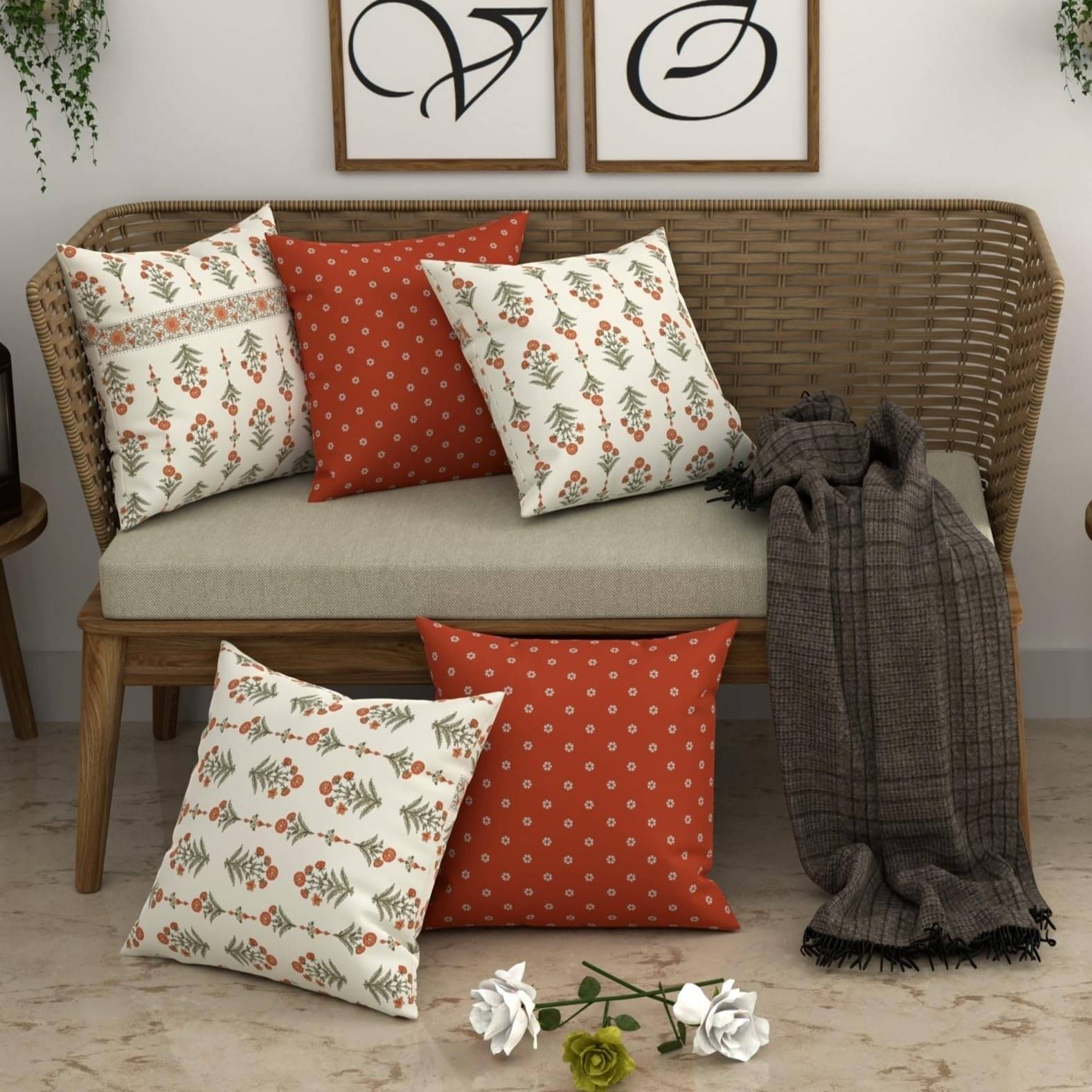 chhavi india Set of 1 Cotton Blend Floral Square Cushion Cover (40X40)cm - Off White chhavi india Set of 1 Cotton Blend Floral Square Cushion Cover (40X40)cm - Off White