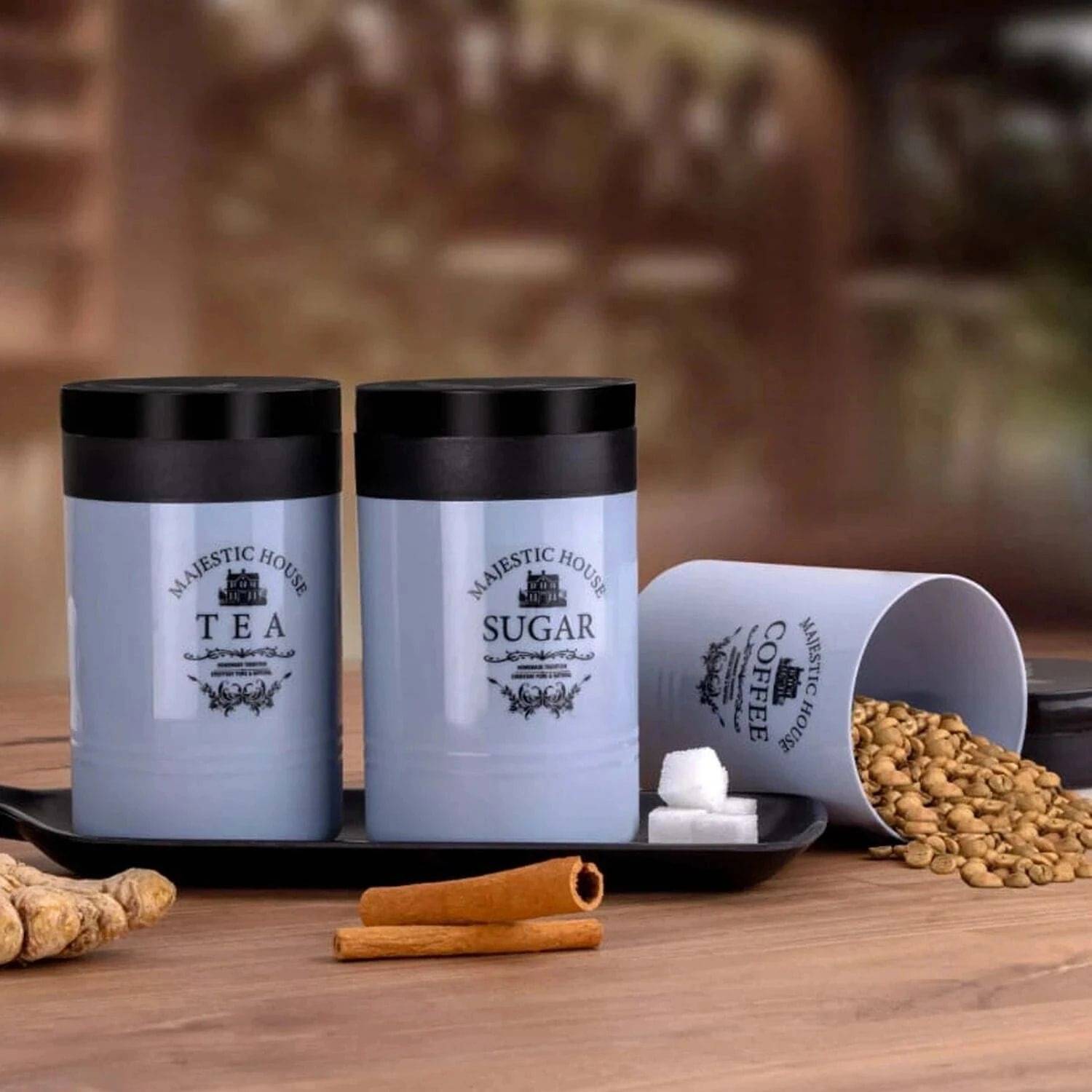     			deodap Plastic Grey Tea/Coffee/Sugar Container ( Set of 3 )
