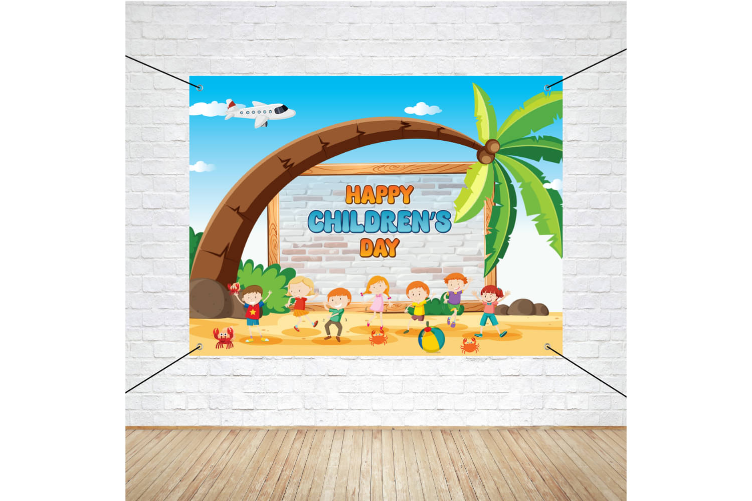     			1iAM Children's Day Decoration Flex 4x3ft - Multicolor "HAPPY CHILDREN'S DAY" Printed Flex Backdrop, Hooks & Ring Ribbon For Wall Decoration | Suitable For Kids Day | Surprise Combo For Home, Shop