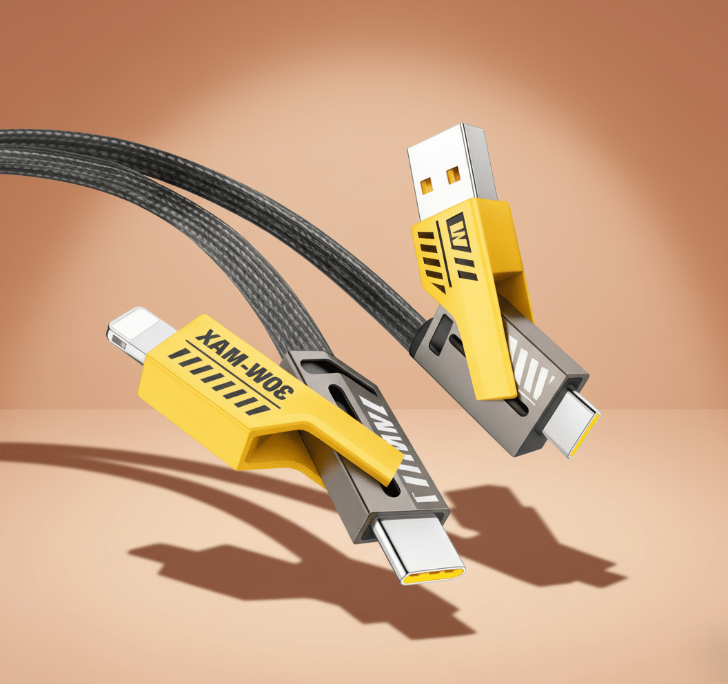     			4-in-1 USB C Cable 65W [Fast Charging & Data Sync] Flat Braided Anti-Tangle iPhone Charger Cord with Multi Charging Cable Combo Type