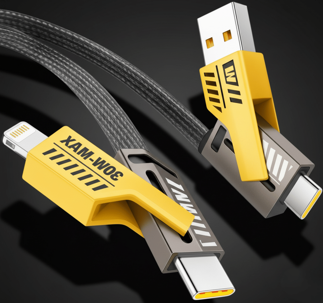     			4-in-1 USB C Cable 65W [Fast Charging & Data Sync] Flat Braided Anti-Tangle iPhone Charger Cord with Multi Charging Cable Combo Type