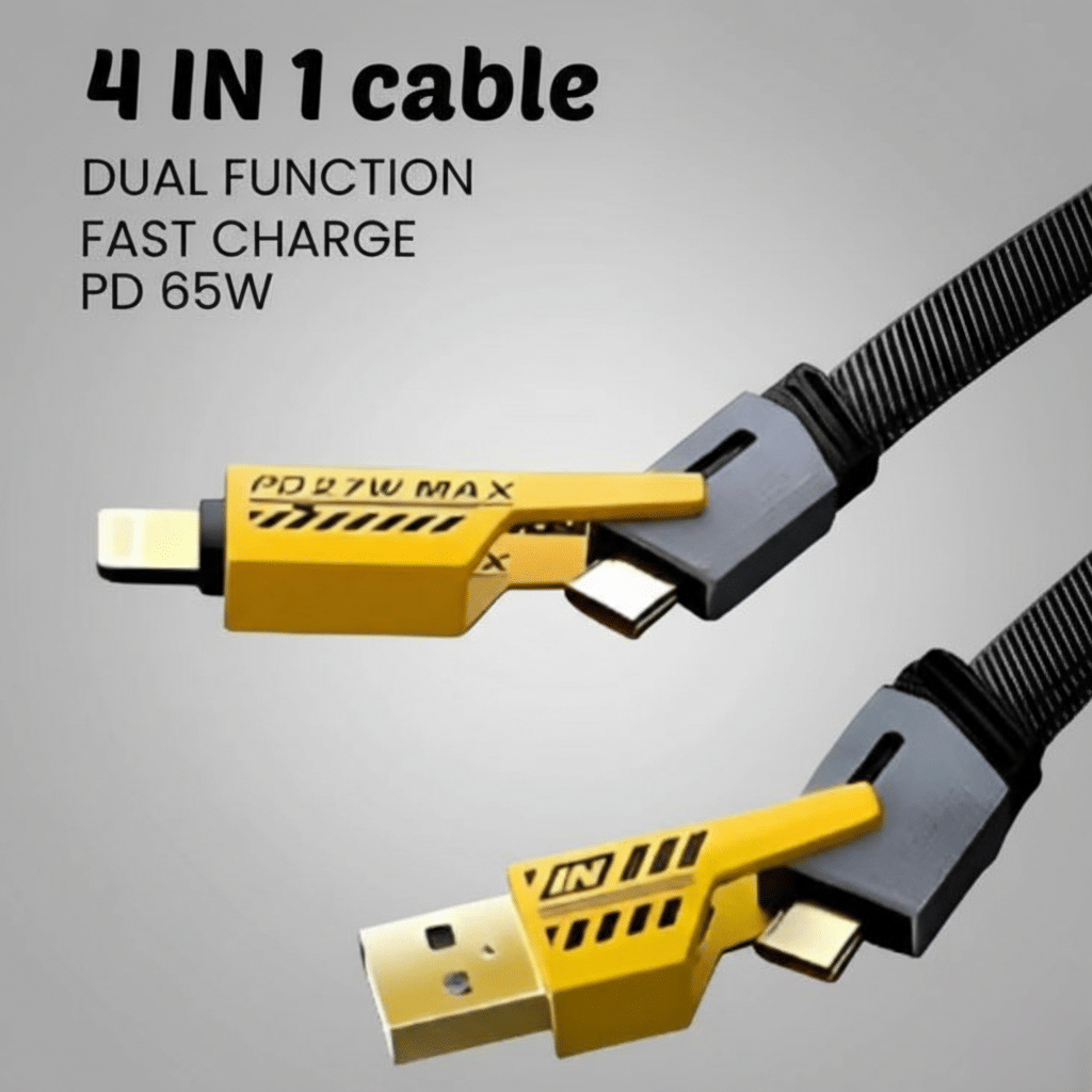     			4-in-1 USB C Cable 65W [Fast Charging & Data Sync] Flat Braided Anti-Tangle iPhone Charger Cord with Multi Charging Cable Combo Type