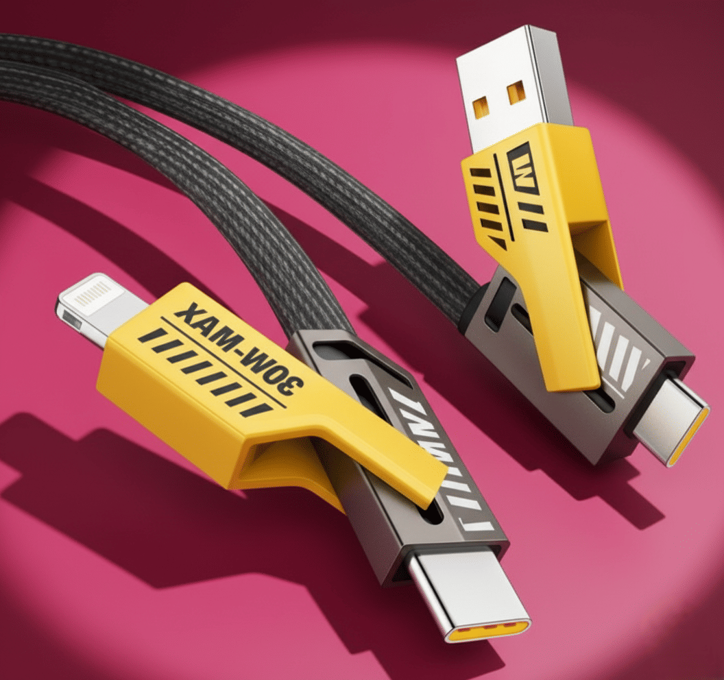     			4-in-1 USB C Cable 65W [Fast Charging & Data Sync] Flat Braided Anti-Tangle iPhone Charger Cord with Multi Charging Cable Combo Type