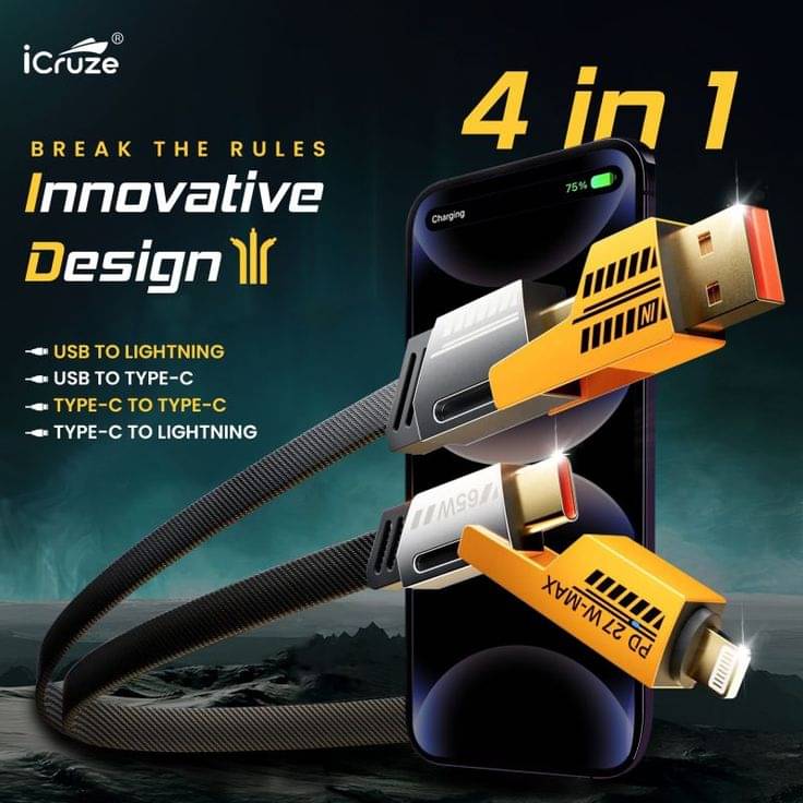     			4-in-1 USB C Cable 65W [Fast Charging & Data Sync] Flat Braided Anti-Tangle iPhone Charger Cord with Multi Charging Cable Combo Type